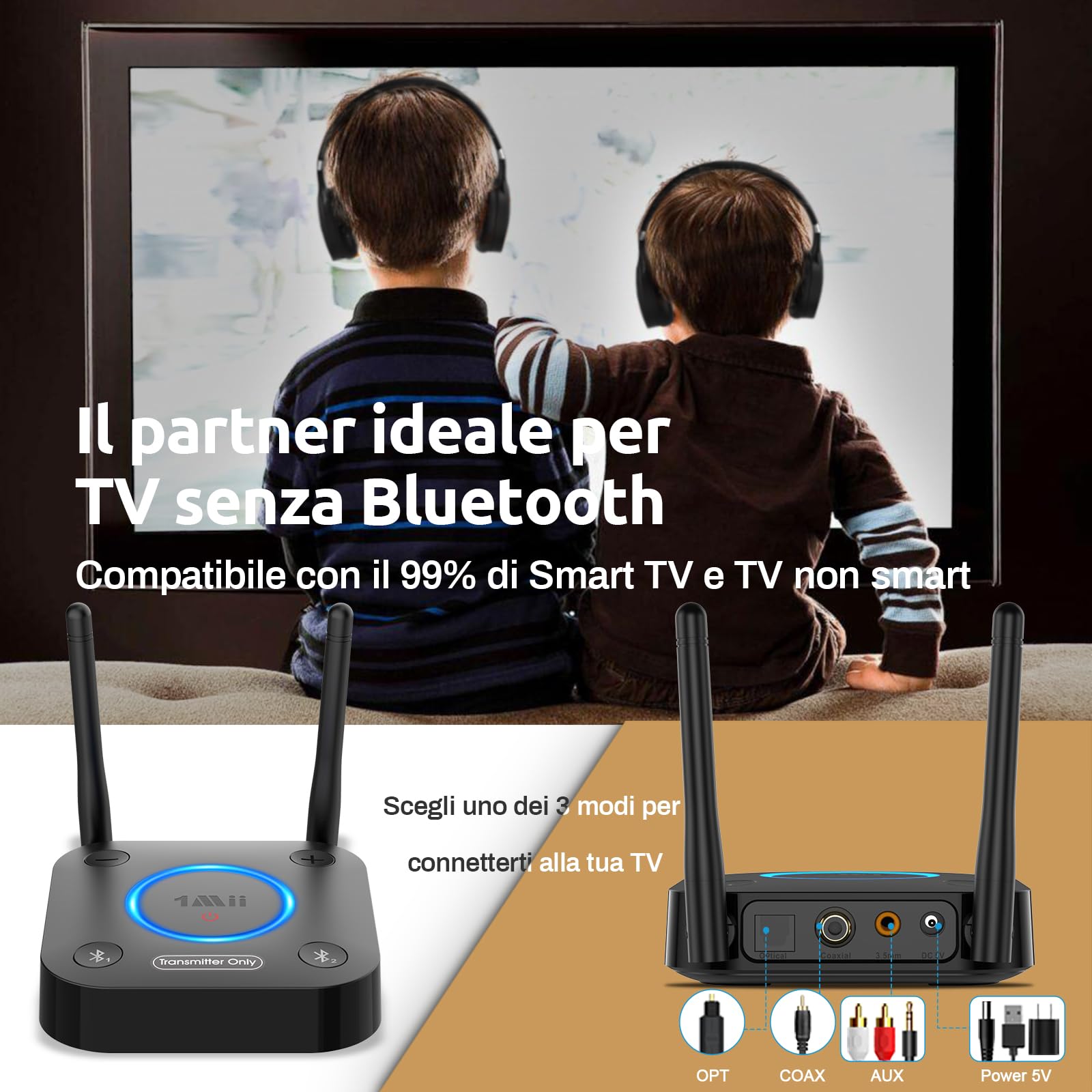 1Mii B06TX trasmettitore Bluetooth TV 5.3 aptX 2 cuffie