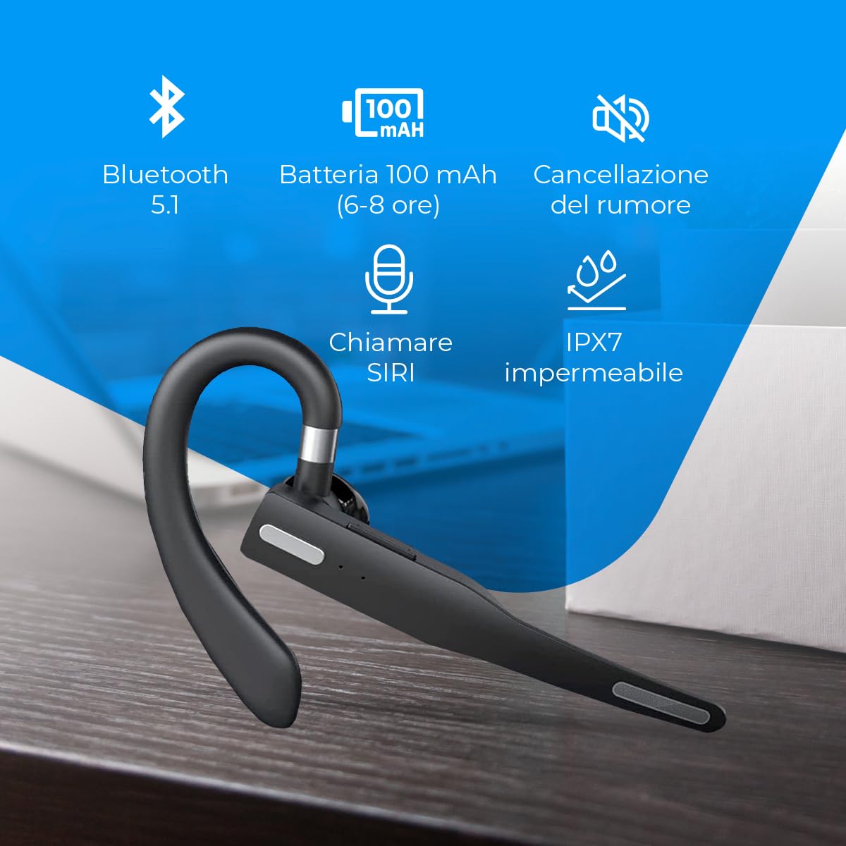 NK Auricolare Bluetooth Mono con Custodia Ricarica Lavoro