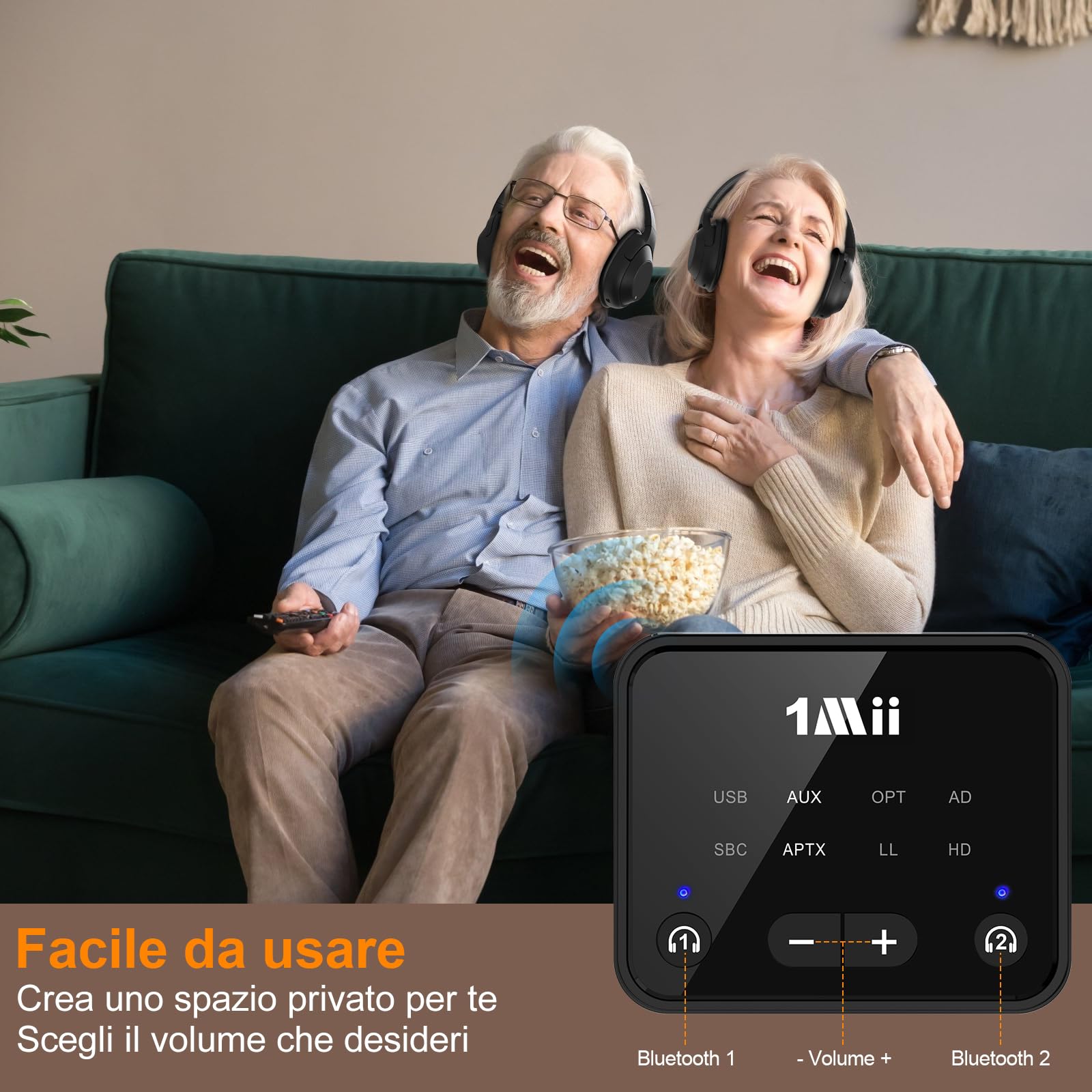 1Mii B06T6 Trasmettitore Bluetooth TV 2 Cuffie aptX LL