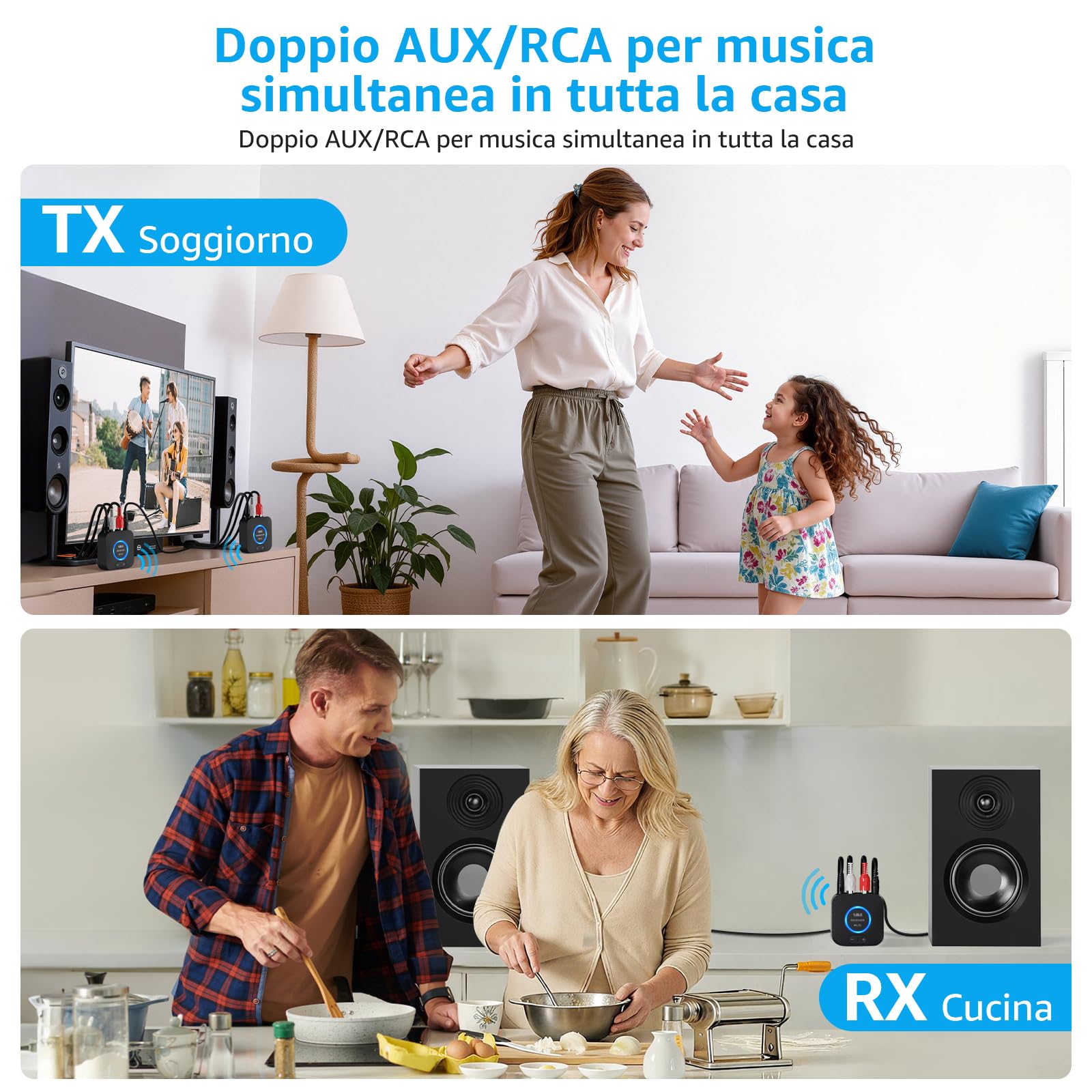 1Mii Kit Audio Wireless 2.4GHz 1TX+2RX AUX RCA