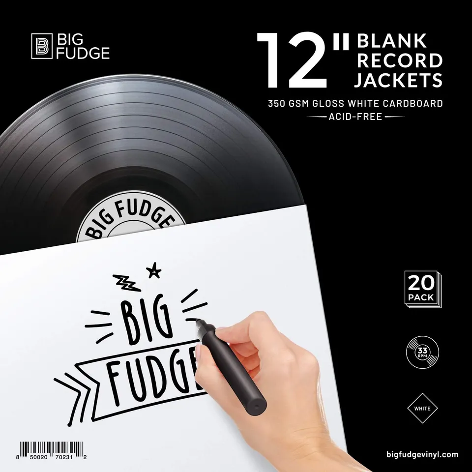 Big Fudge Record Jackets copertine LP 12" bianche 20x cartone 350g