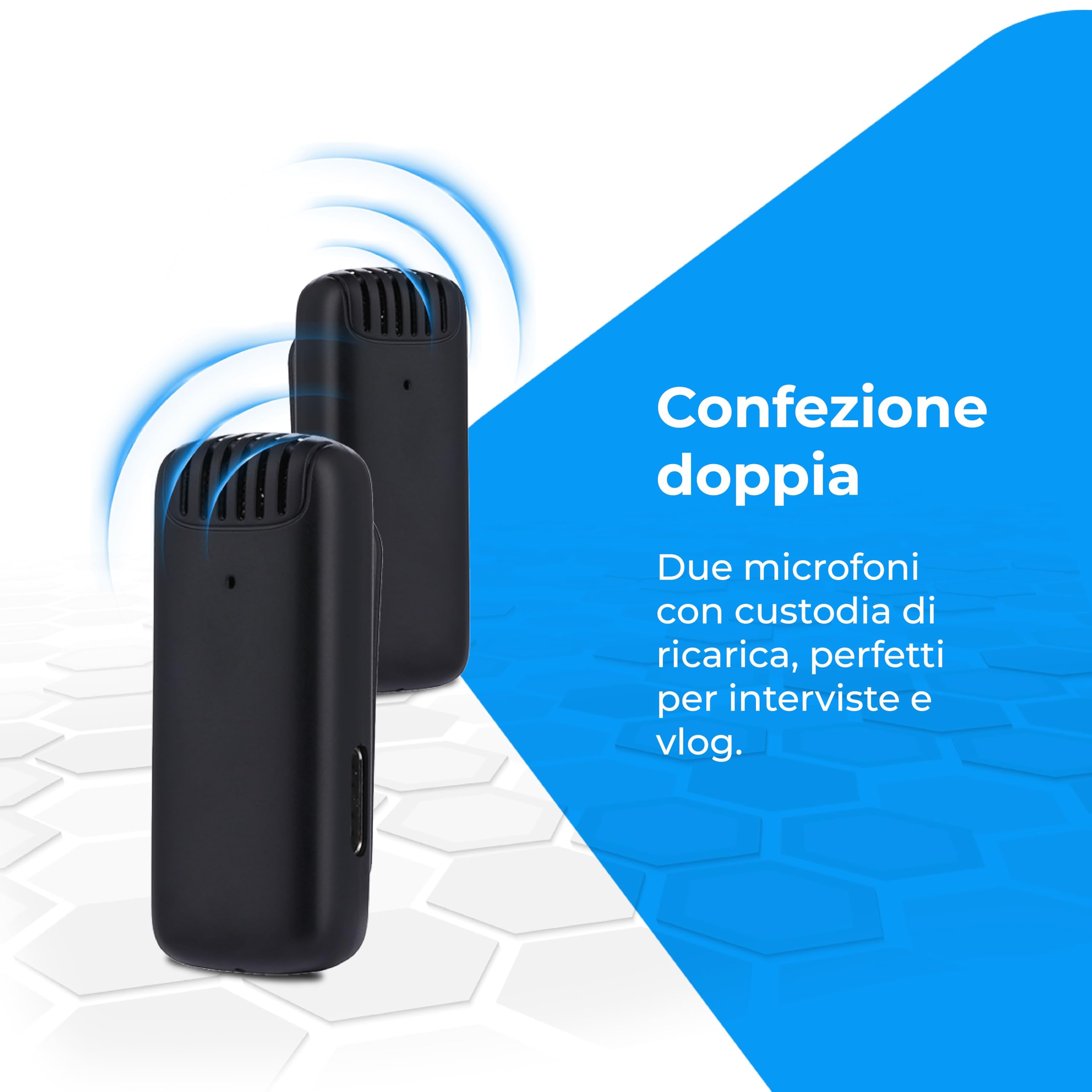 NK Microfono Lavalier Wireless 2 Mic + Custodia Riduzione Rumore