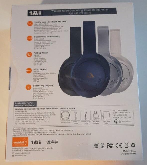 1Mii Y8 cuffie bluetooth ANC LDAC over-ear 100 ore nere