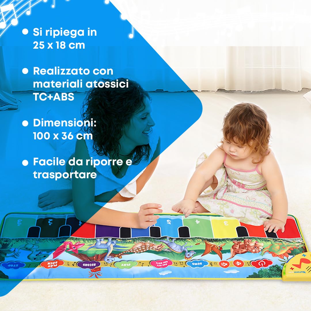 NK Tappeto Musicale Dinosauri LED 110x36cm Record 8 Suoni