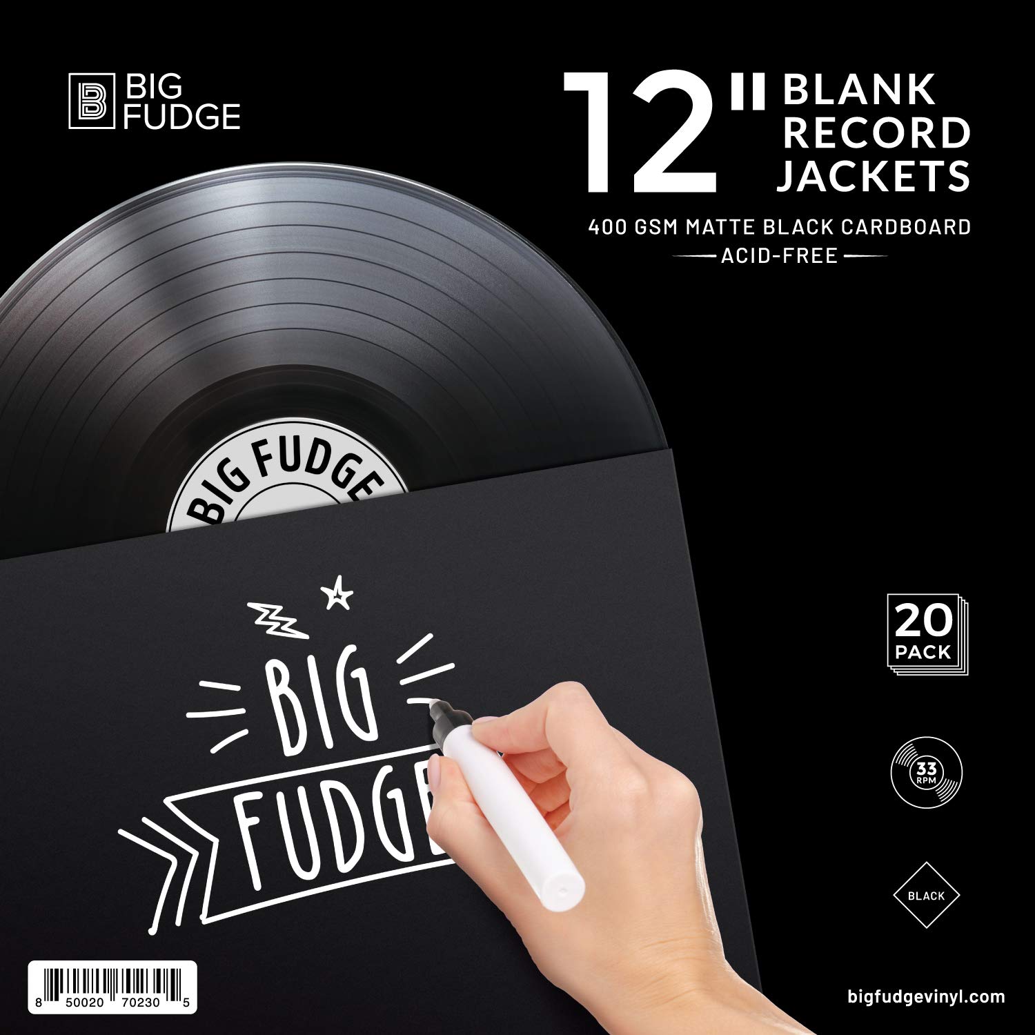 Big Fudge Record Jackets copertine LP 12" bianche 20x cartone 350g