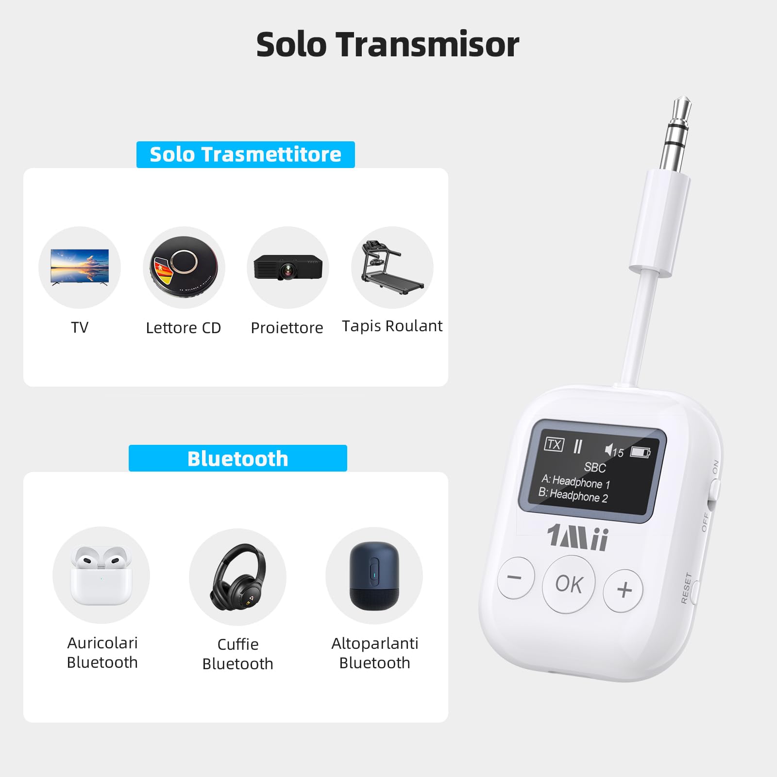 1Mii Bluetooth Transmitter SafeFly Min TV AUX aptX 25h