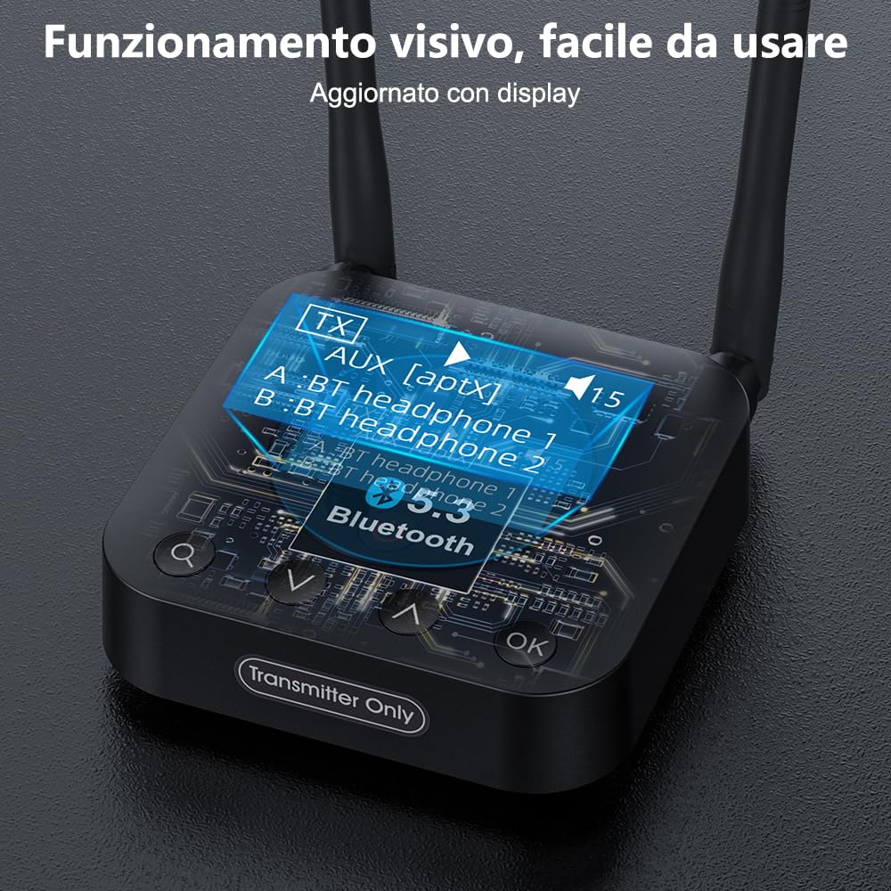 1Mii B06TX+ Trasmettitore Bluetooth TV 2 Cuffie aptX