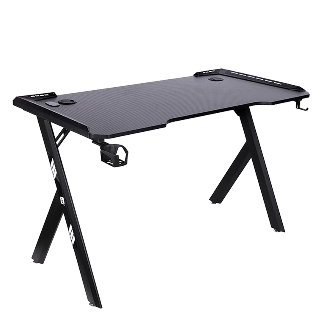 NK scrivania gaming LED 120x60 rosa con supporto cuffie 100kg
