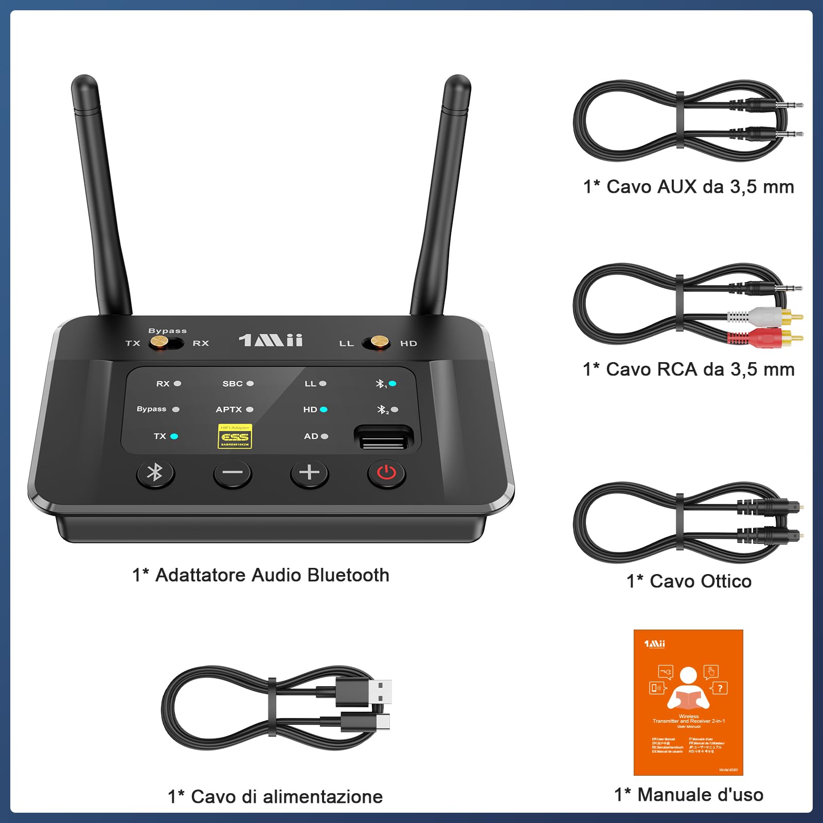 1Mii B03S Trasmettitore Ricevitore Bluetooth 5.3 aptX HD