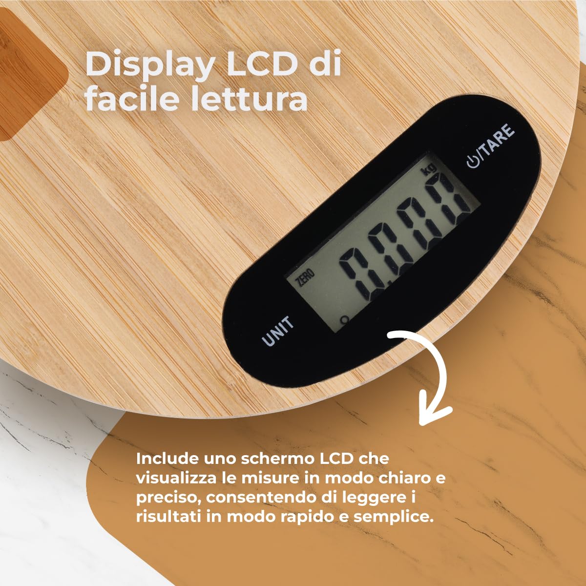 NK Bilancia Cucina Digitale Bambù 5 Kg LCD Rotonda