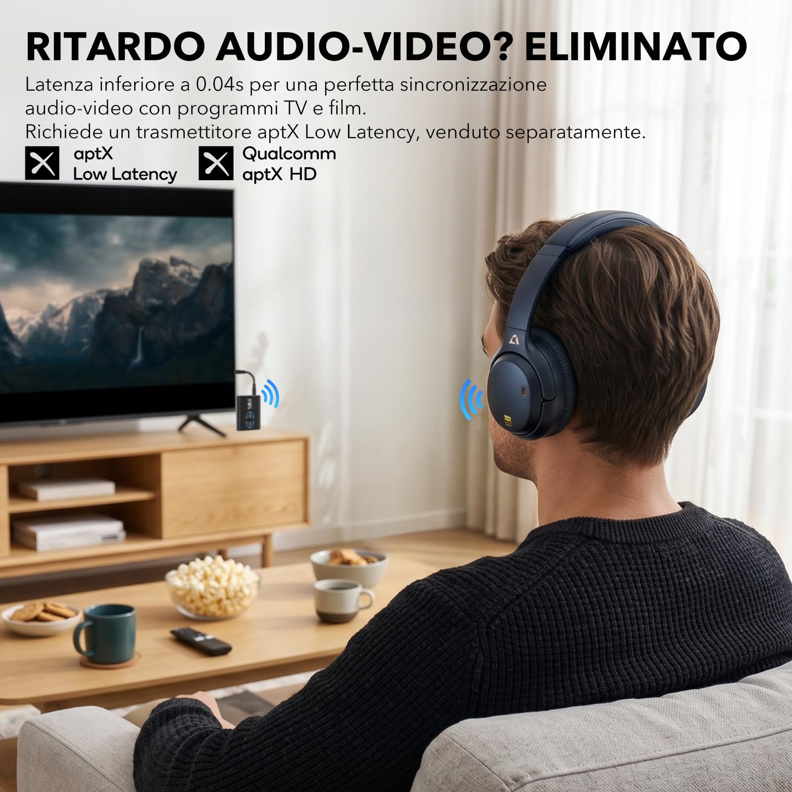 1Mii E700 Cuffie Bluetooth Over-Ear ANC Blu 75 Ore