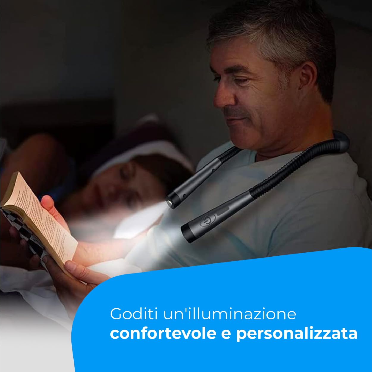 NK lampada da collo lettura LED ricaricabile bracci flessibili