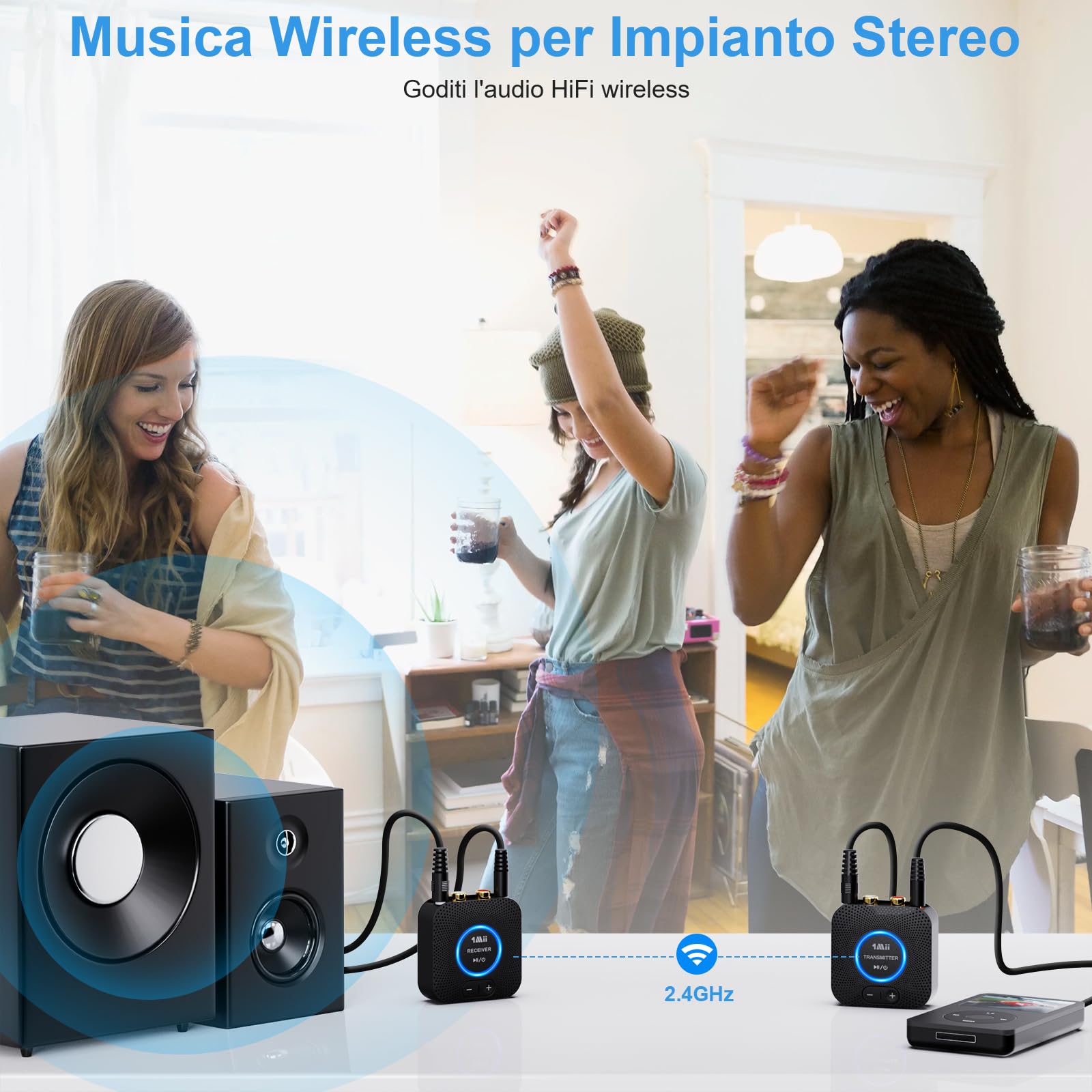 1Mii 2.4G kit audio wireless trasmettitore ricevitore 80m