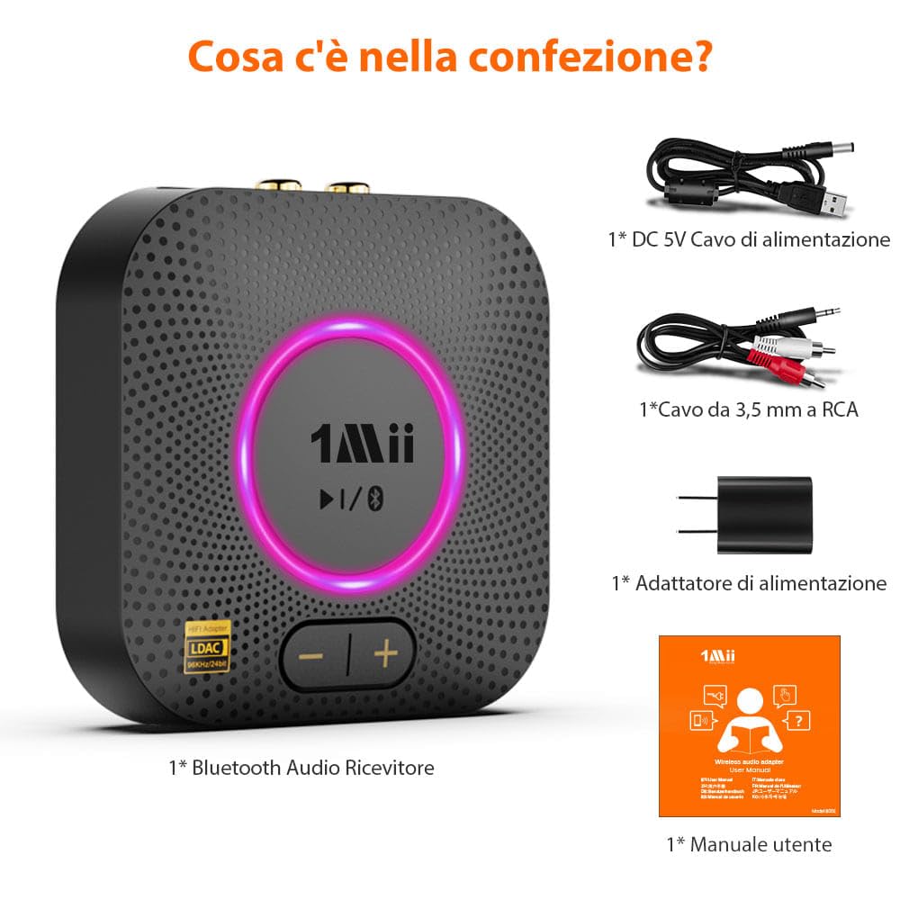 1Mii B06S+ Ricevitore Bluetooth 5.3 HiFi LDAC RCA AUX