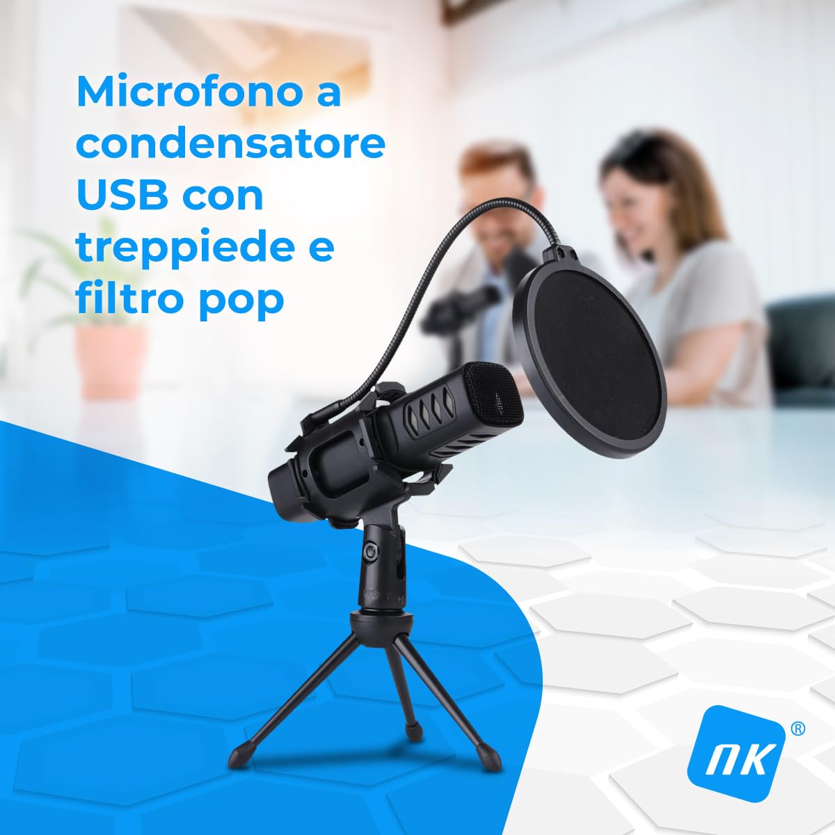 NK Microfono USB a Condensatore con Treppiede e Antipop