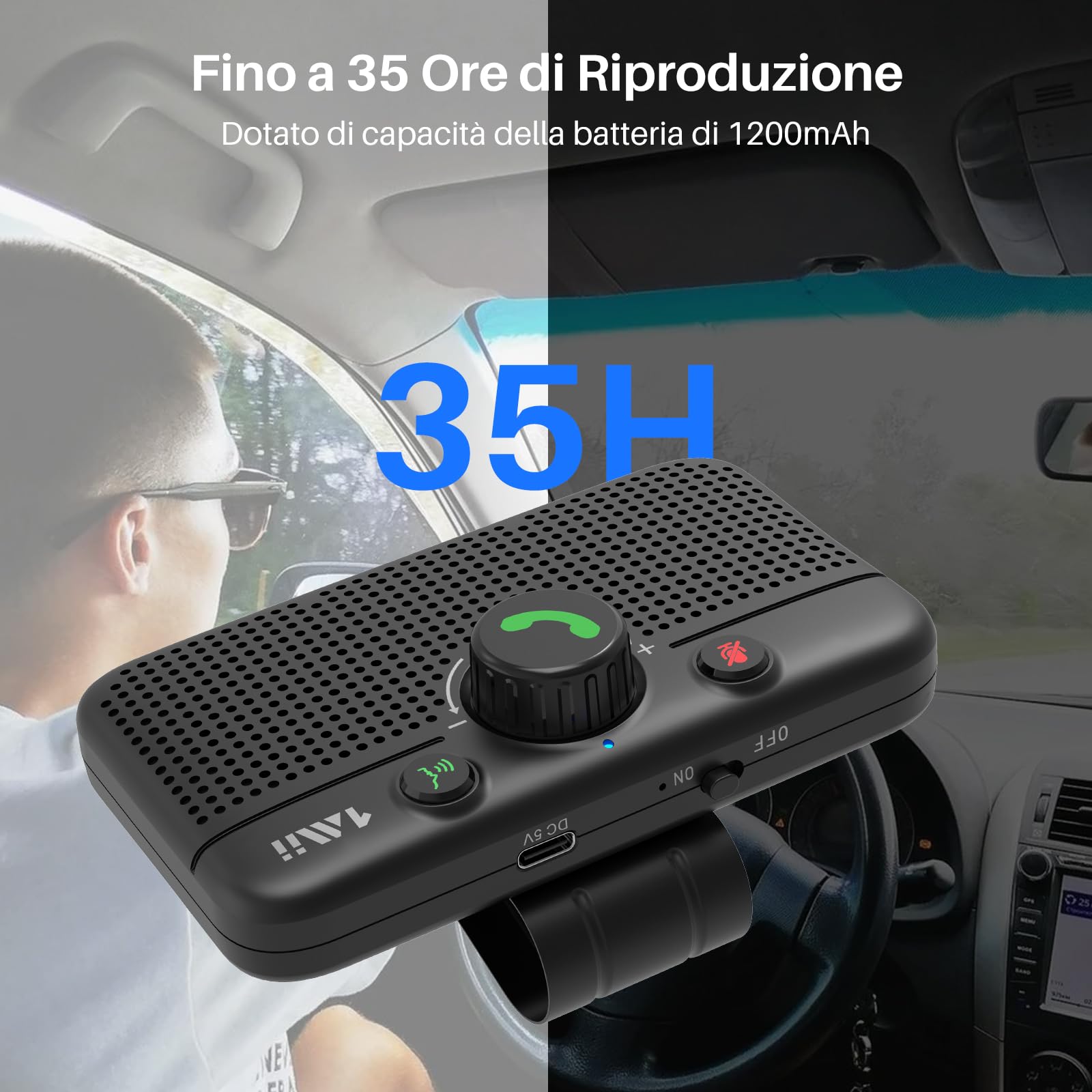 1Mii MK02 Vivavoce Auto Bluetooth 5.3 Altoparlante 3W