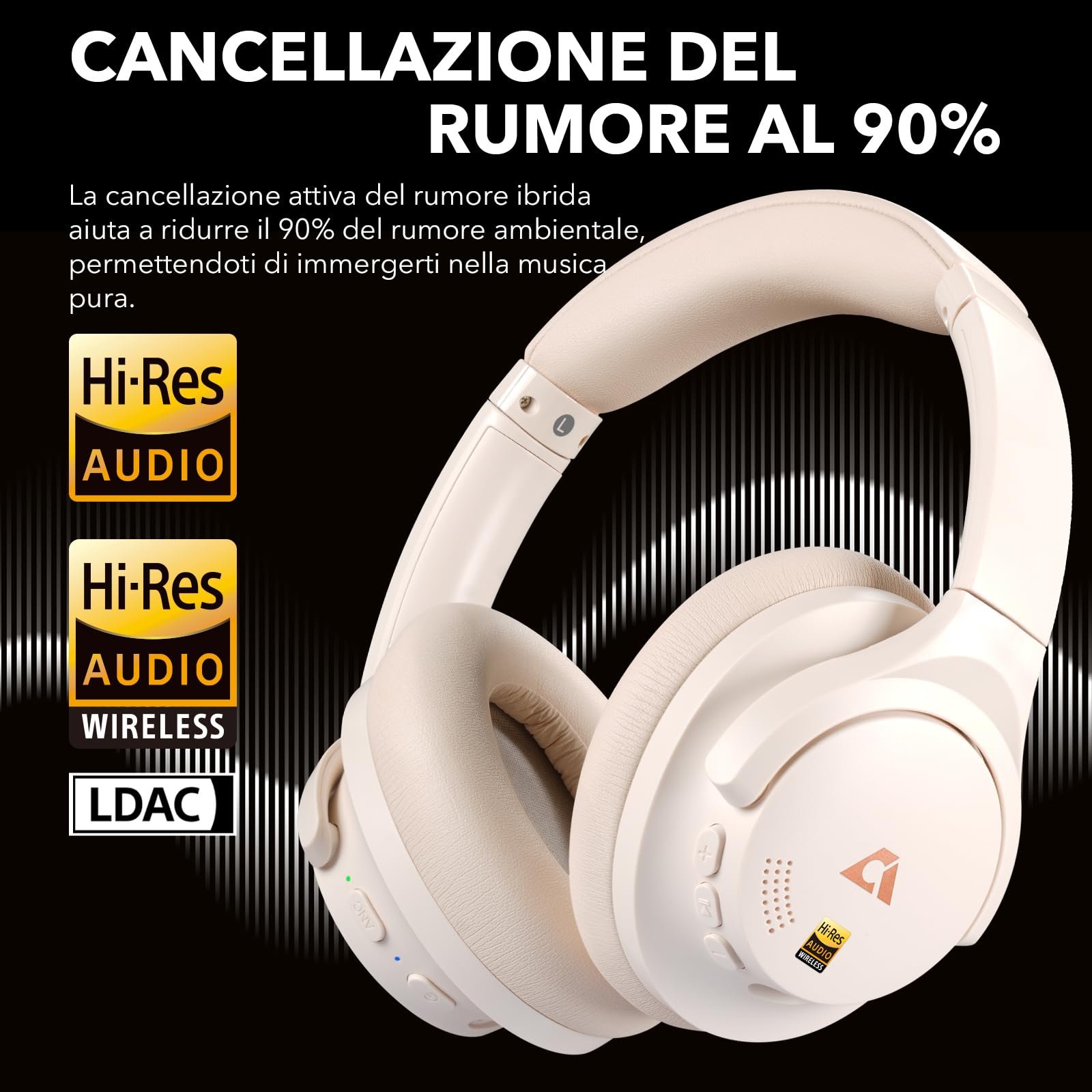 1Mii Y8+ Cuffie Bluetooth Over-Ear ANC Beige 100 Ore