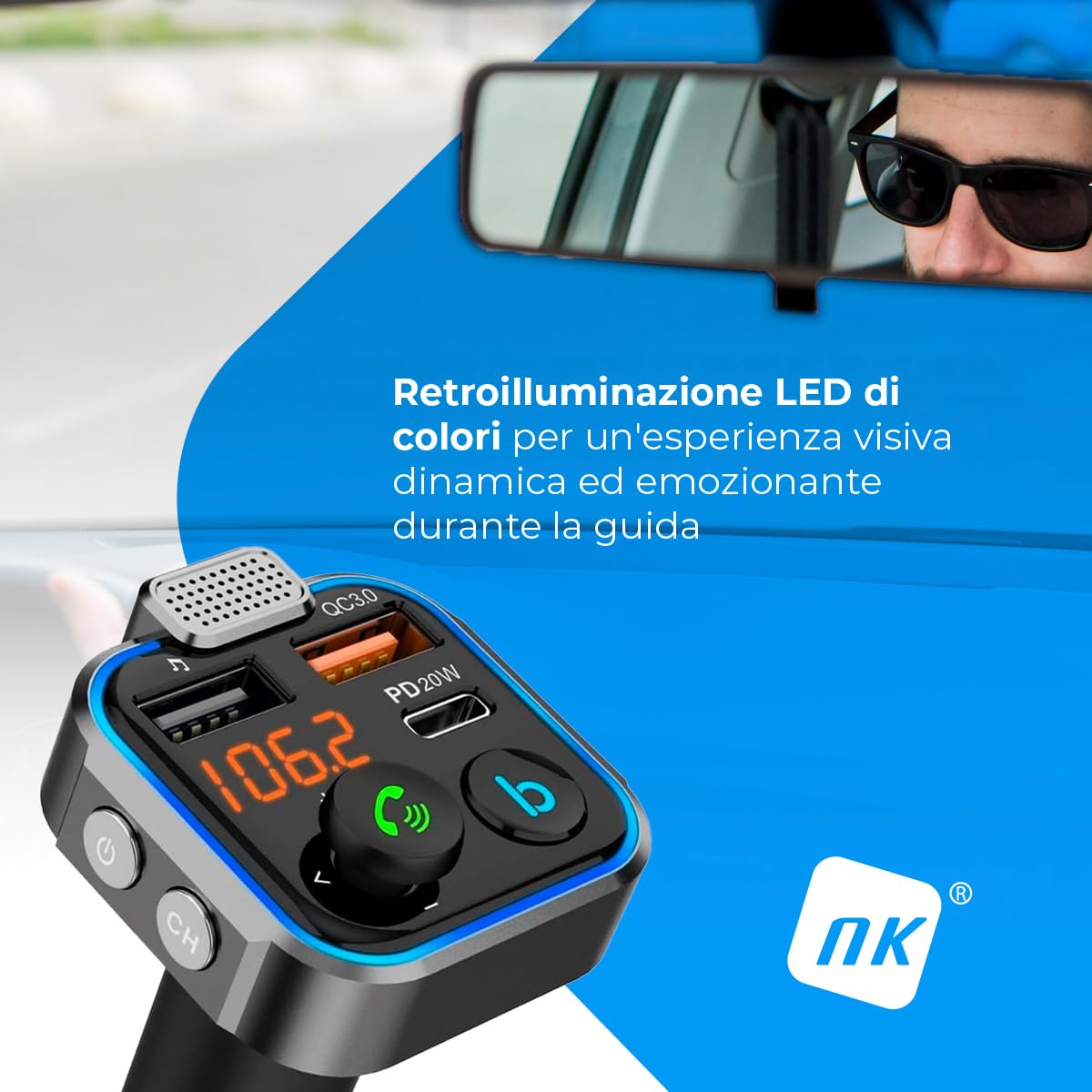 NK Trasmettitore FM Auto Bluetooth 5.0 PD 20W QC3.0