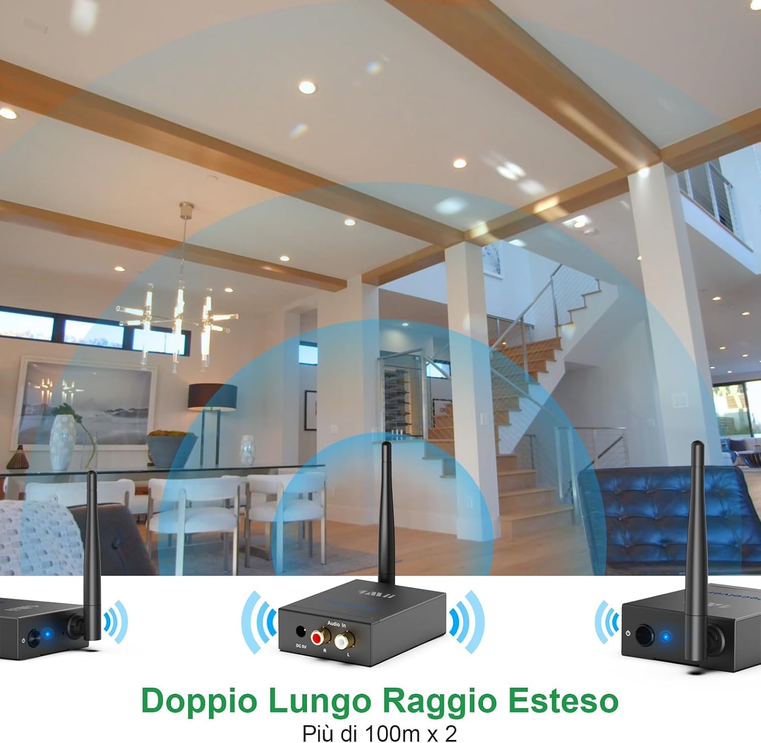 1Mii 2.4G Trasmettitore Ricevitore Audio Wireless 1TX+2RX 100m