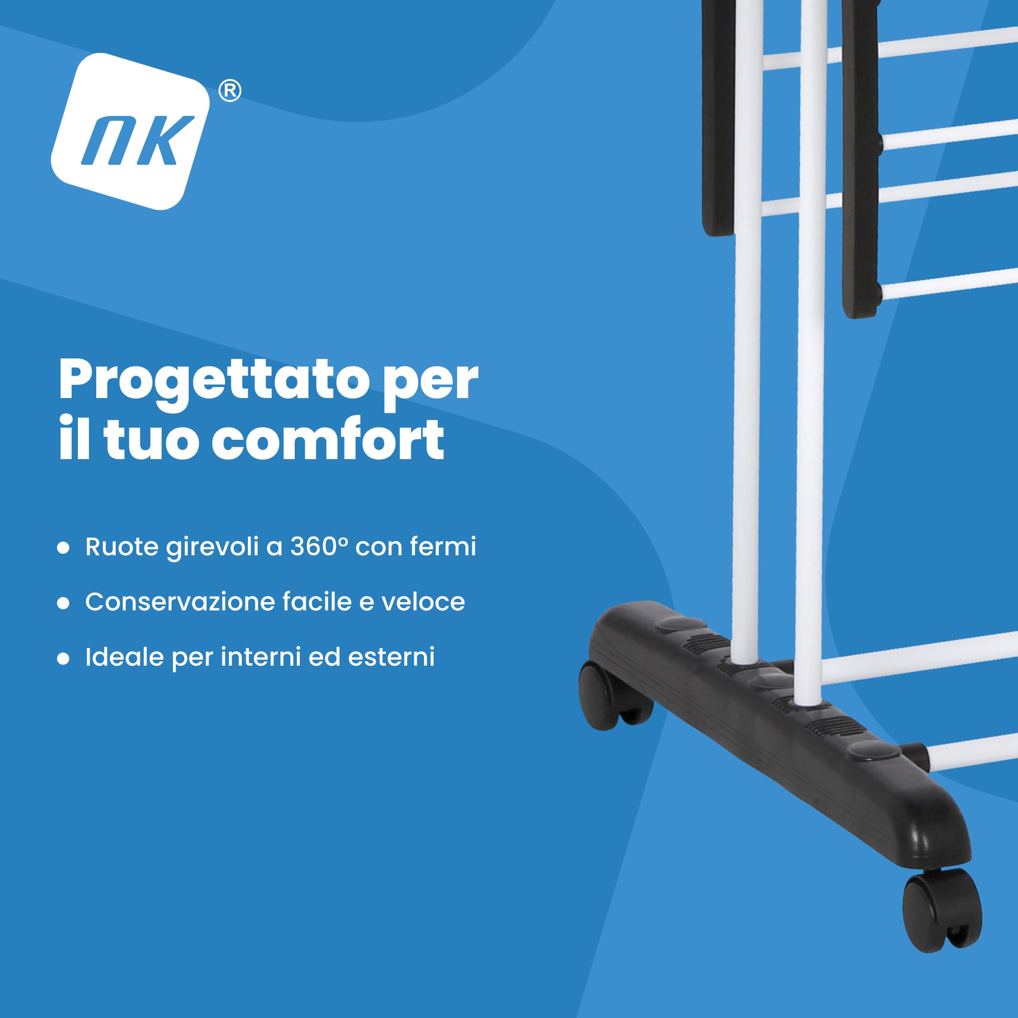 NK Stendino Verticale 4 Livelli Nero Bianco 19 m con Ruote