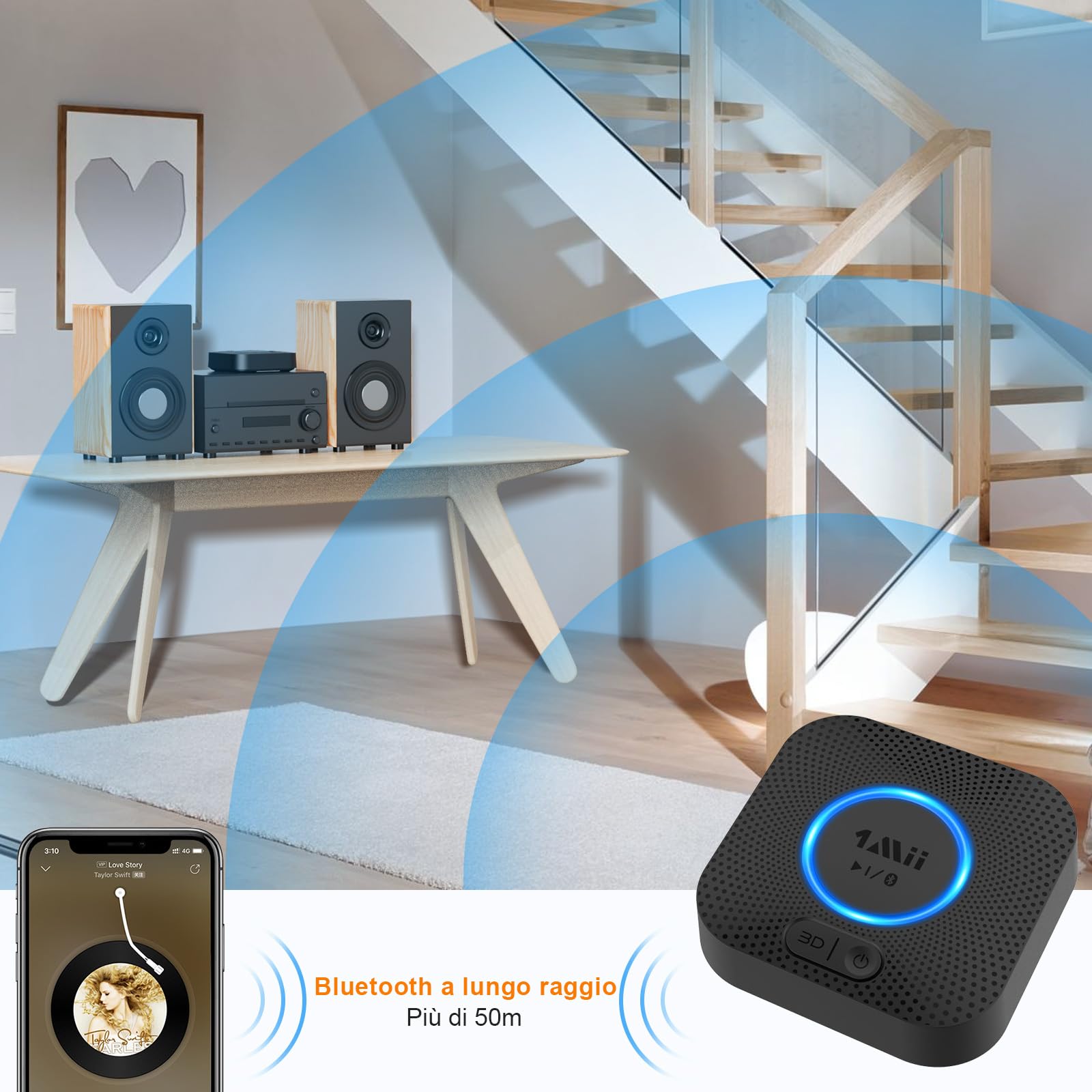 1Mii Bluetooth Receiver B06+ Ricevitore aptX HD RCA 50m