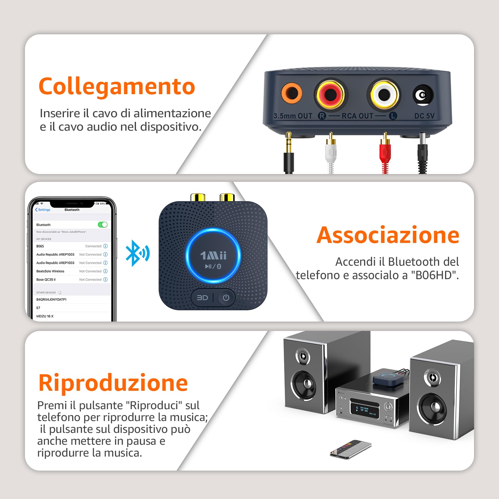1Mii B06HD Ricevitore Bluetooth 5.3 aptX HD 15 Ore