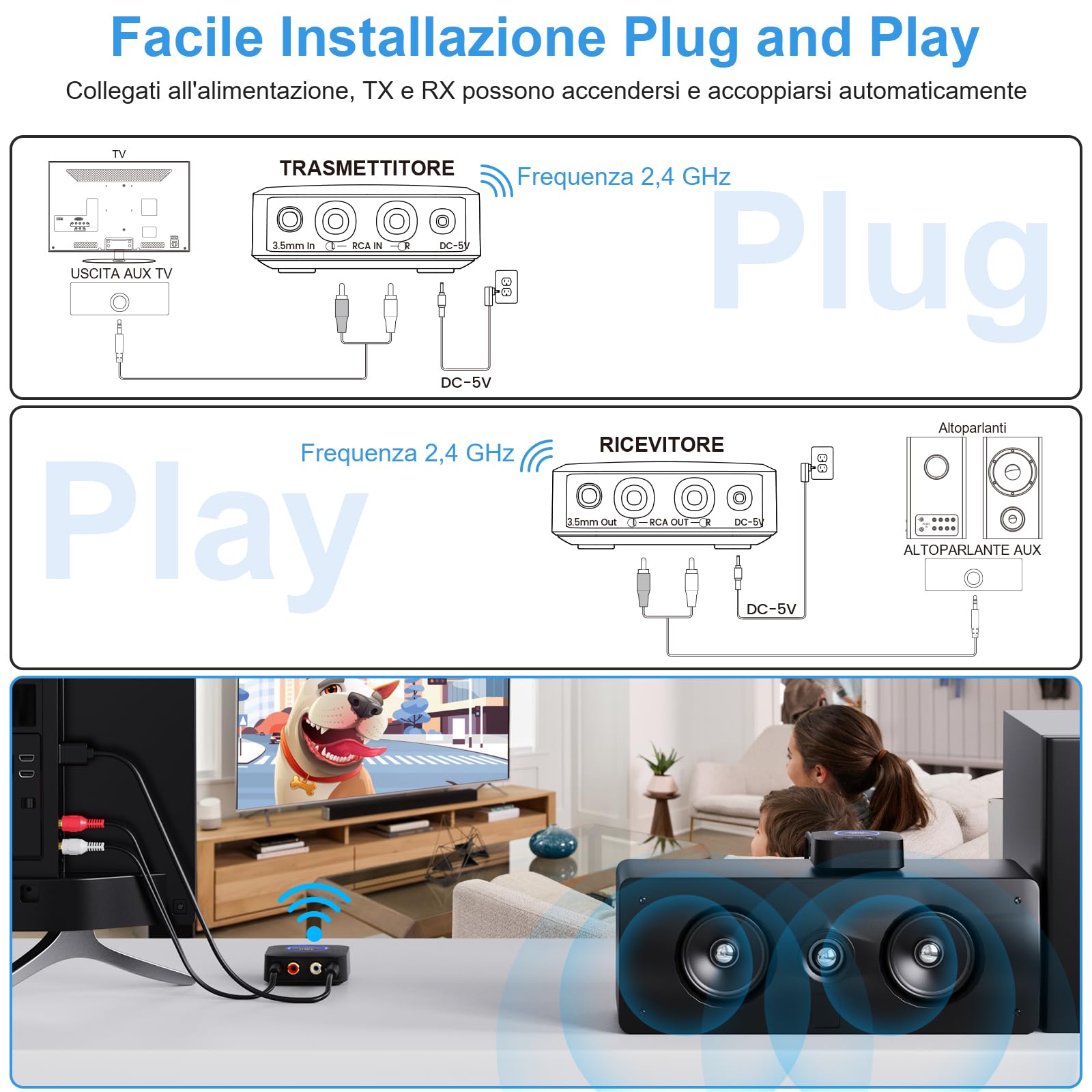 1Mii 2.4G kit audio wireless trasmettitore ricevitore 80m
