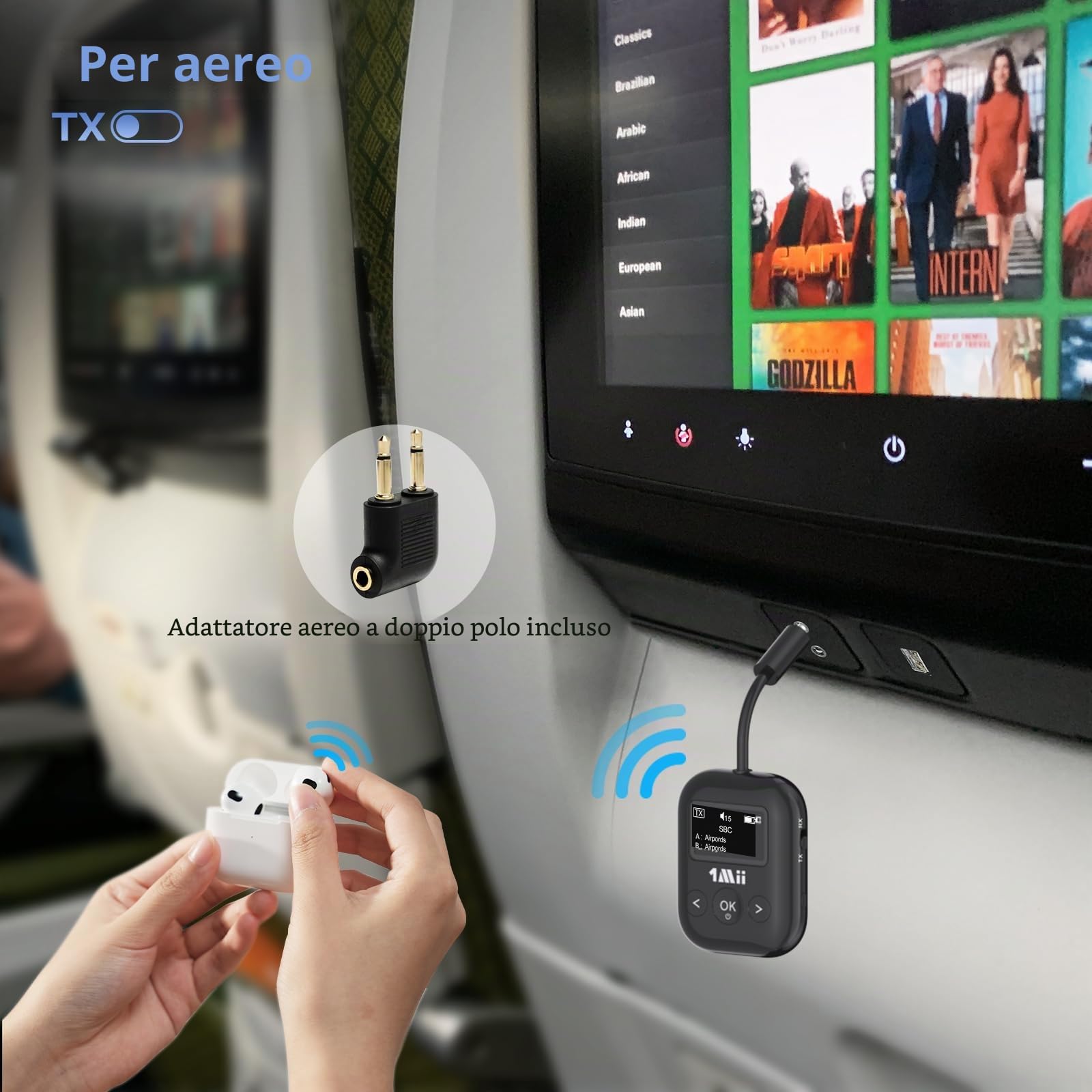 1Mii SafeFly Min+ Trasmettitore Ricevitore Bluetooth aptX OLED