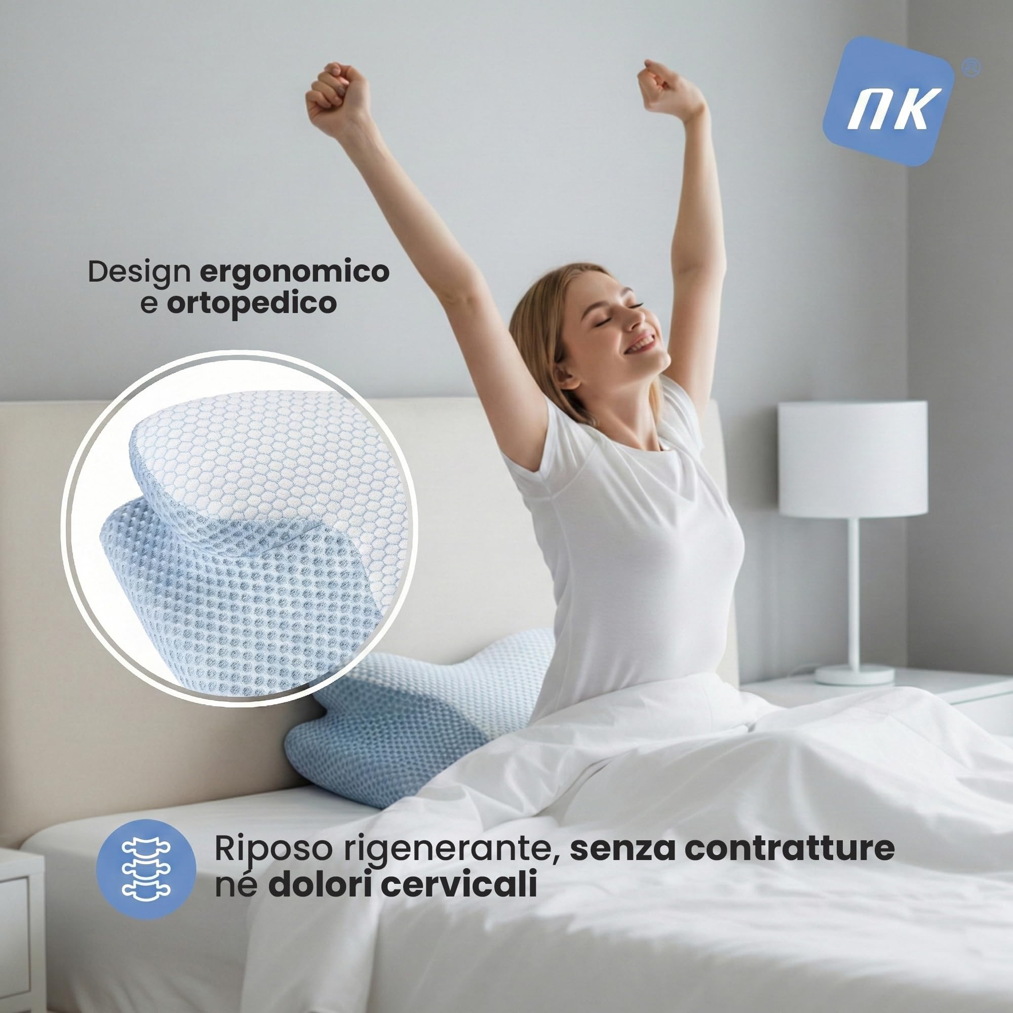 NK Cuscino Cervicale Memory 50D 60x34 Blu Bianco