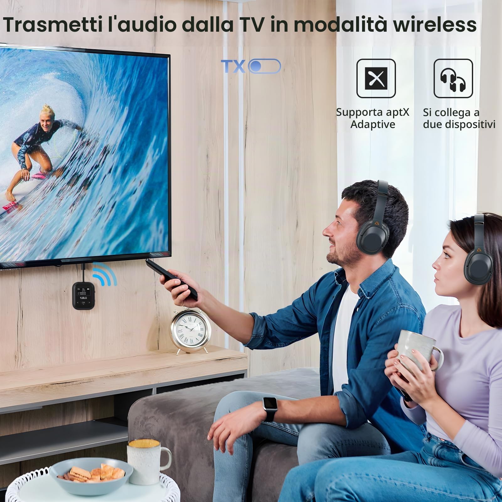 1Mii SafeFly Min+ Trasmettitore Ricevitore Bluetooth aptX OLED