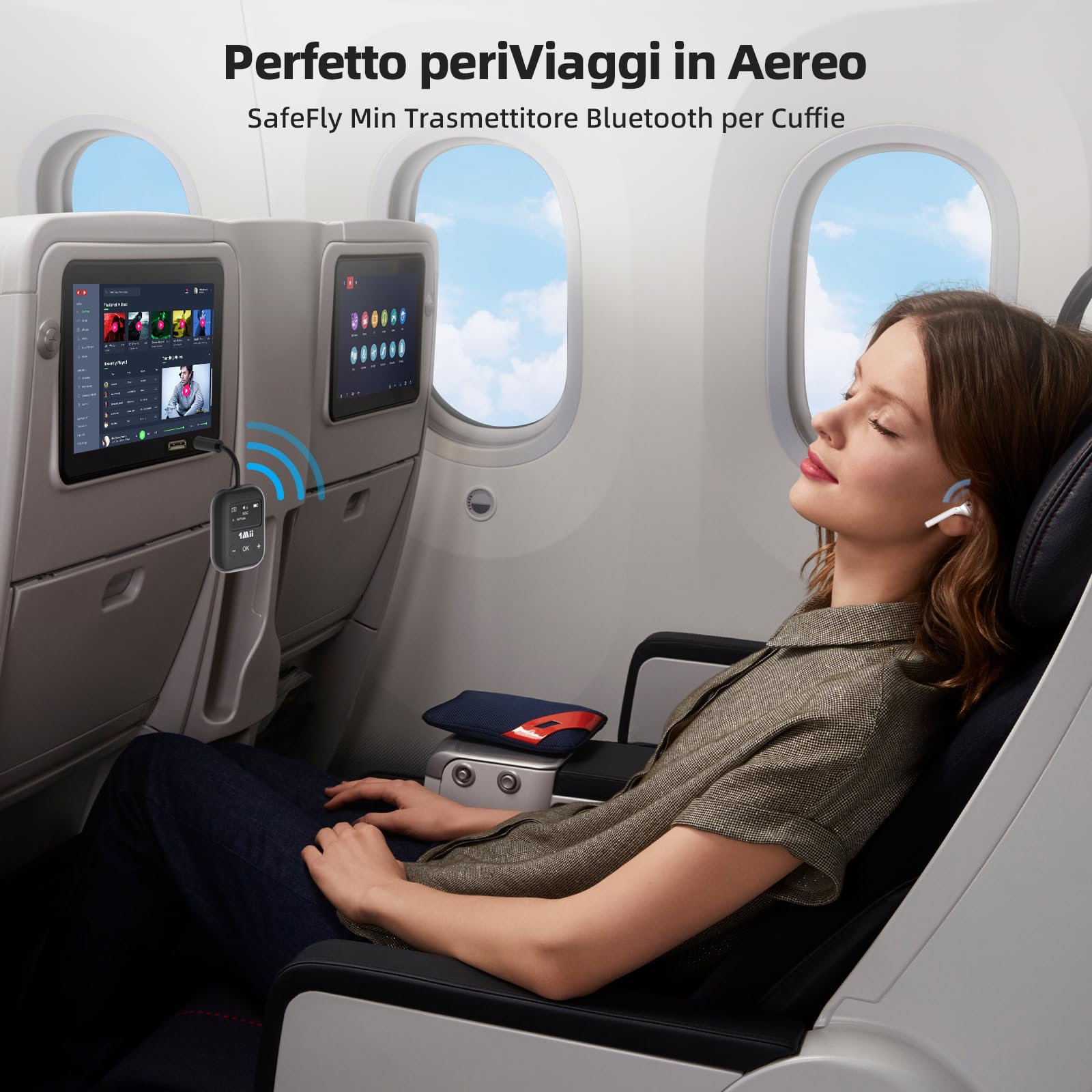 1Mii SafeFly Min trasmettitore bluetooth 2 cuffie OLED 25 ore