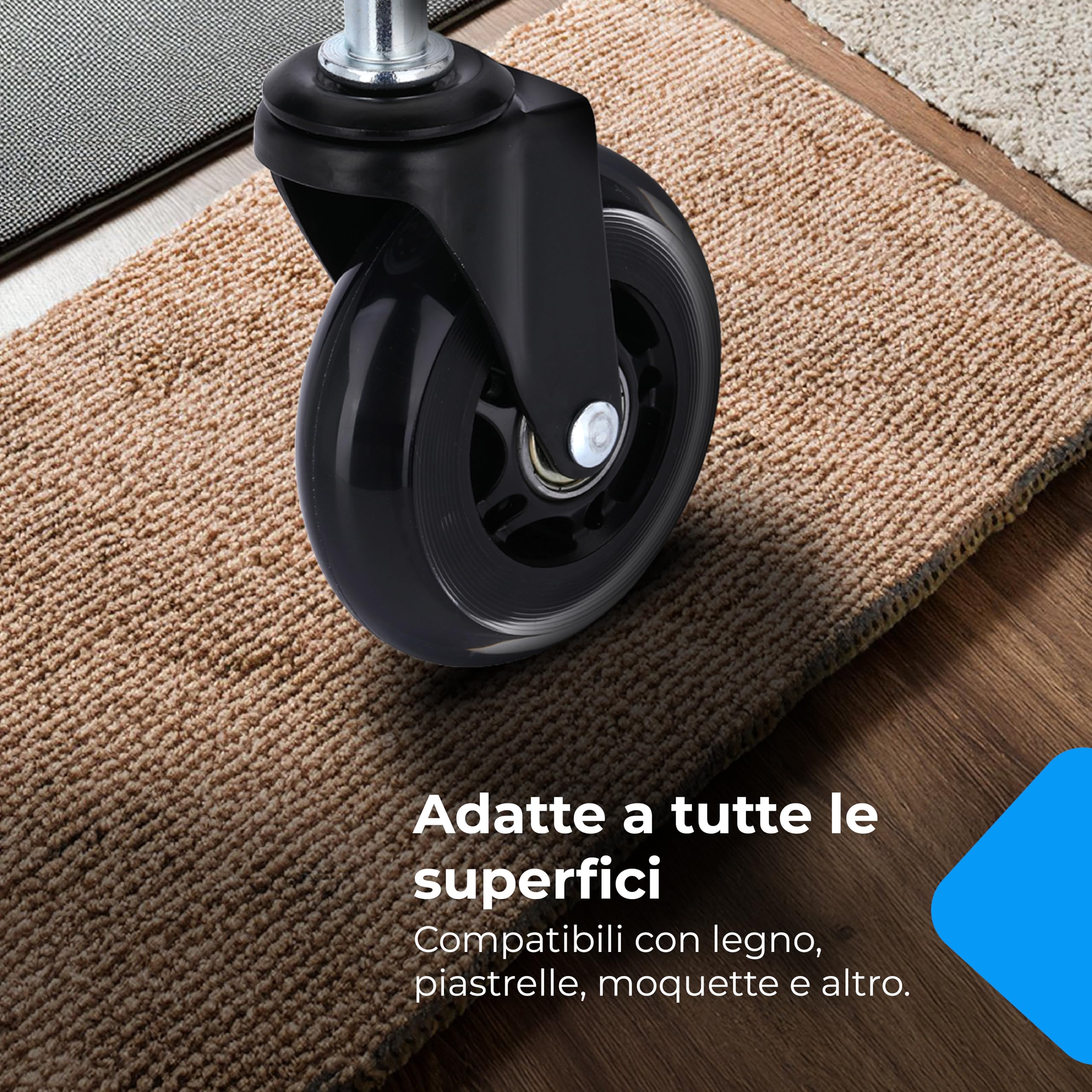 NK Ruote Sedia Ufficio 11x22mm Nere Set 5 Pezzi Parquet