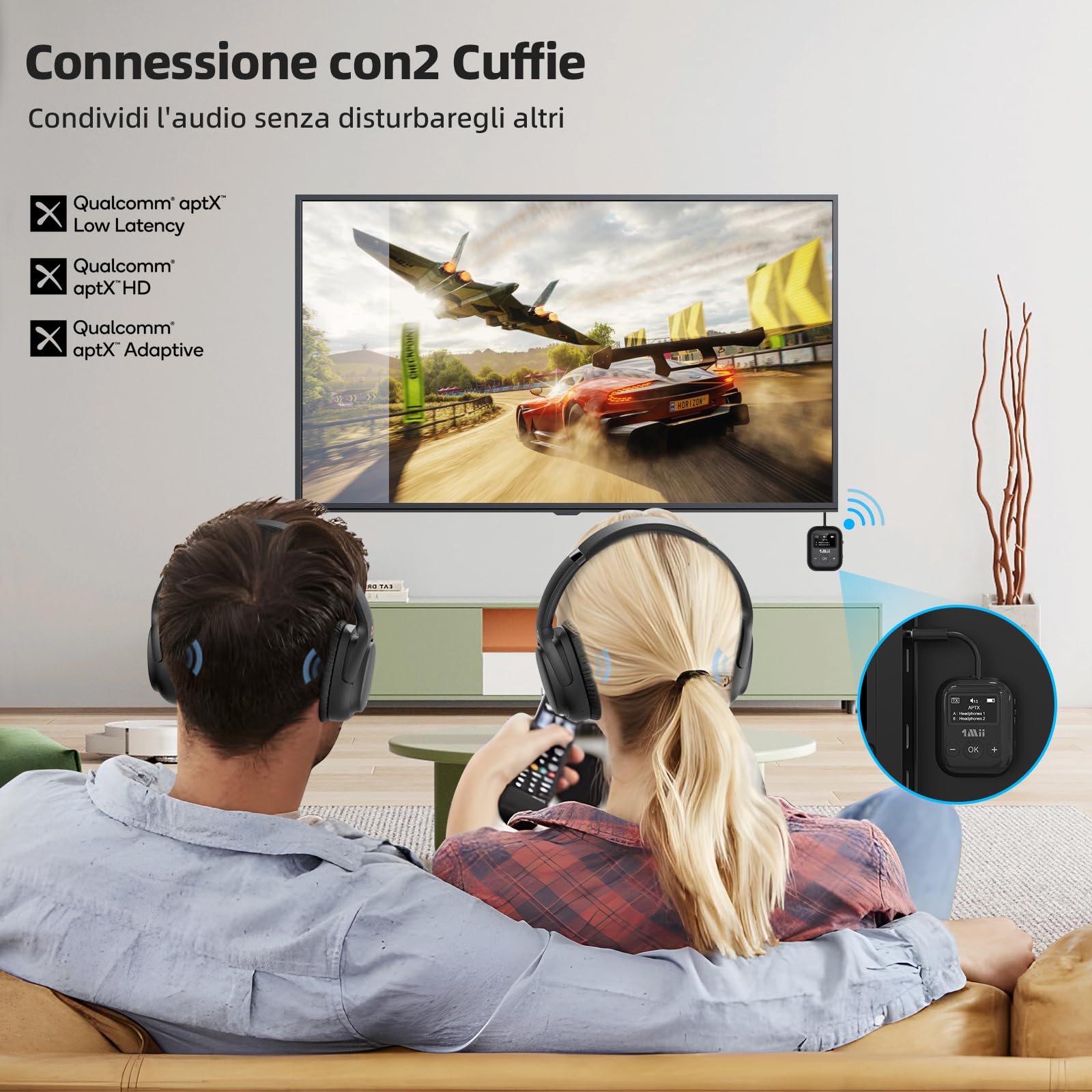 1Mii SafeFly Min trasmettitore bluetooth 2 cuffie OLED 25 ore