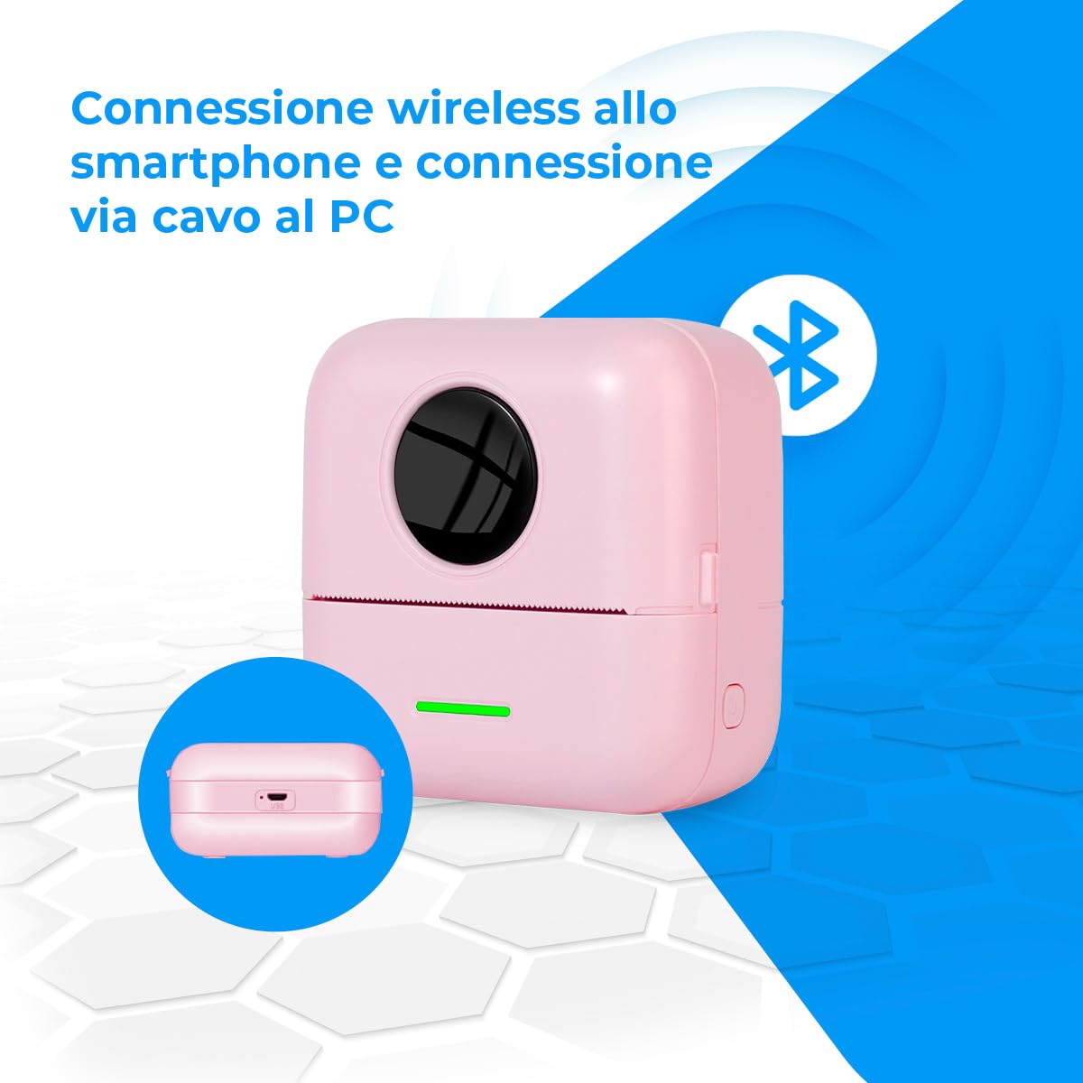 NK Stampante Fotografica Portatile Termica Rosa Bluetooth