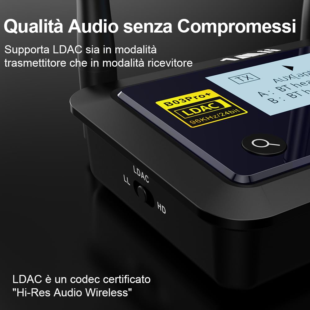 1Mii B03Pro+ Trasmettitore Ricevitore Bluetooth 5.3 LDAC TV