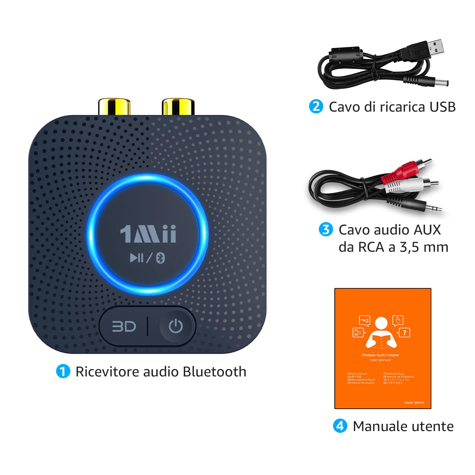 1Mii B06HD Ricevitore Bluetooth 5.3 aptX HD 15 Ore