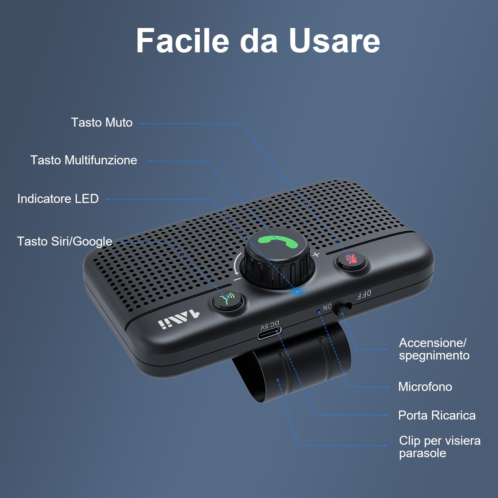 1Mii MK02 Vivavoce Auto Bluetooth 5.3 Altoparlante 3W
