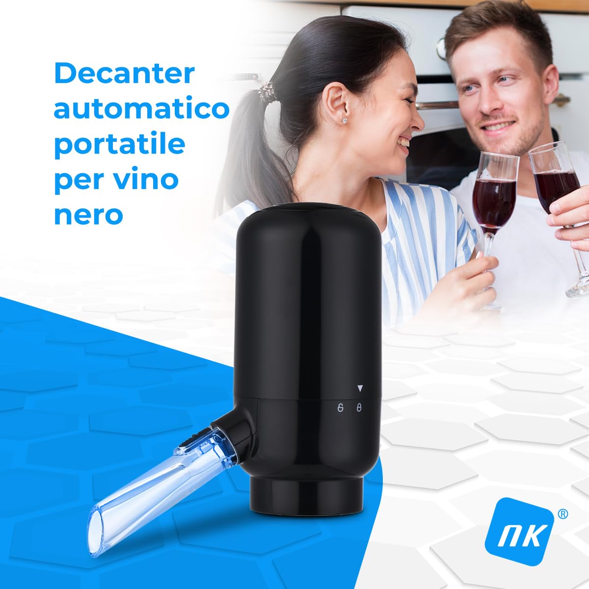 NK Aeratore Vino Elettrico Decanter Automatico Nero