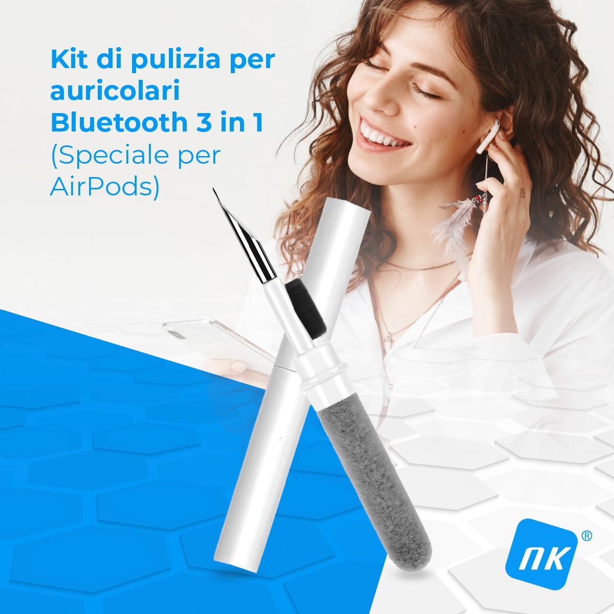 NK kit pulizia AirPods penna 3 in 1 spazzola pinza