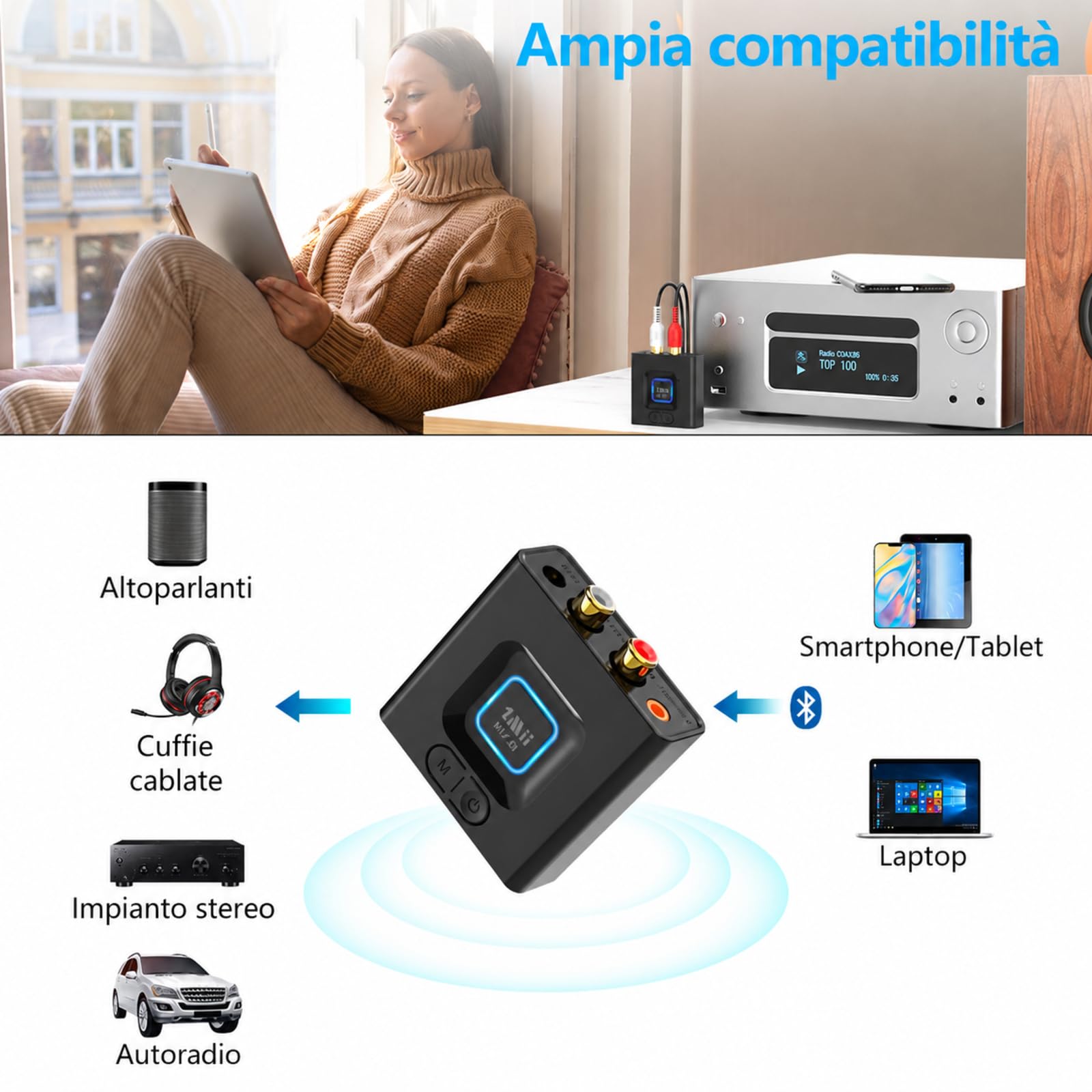1Mii ML201 Ricevitore Bluetooth 6.0 AUX RCA 12 Ore