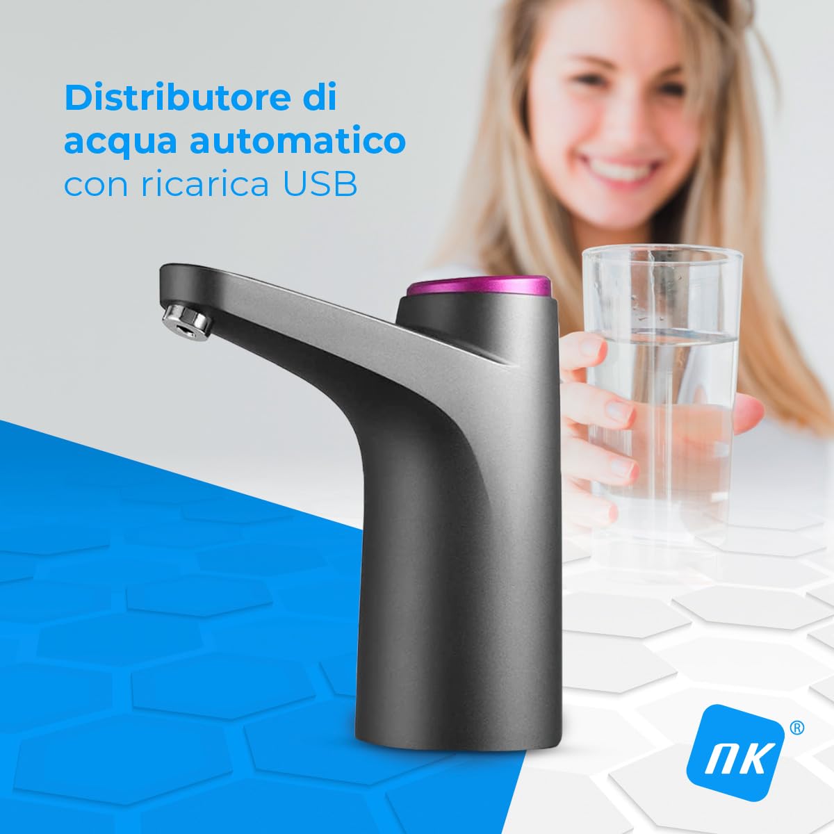 NK Casa e Cucina Distributore Acqua Elettrico Nero USB