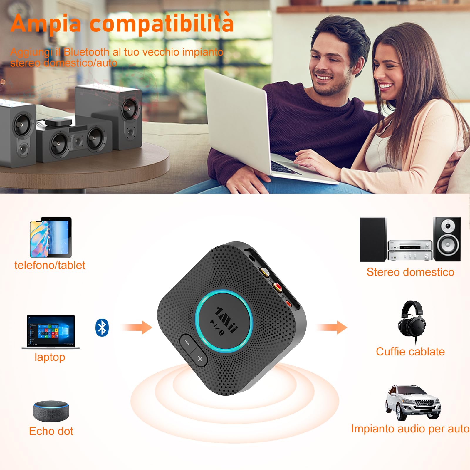 1Mii B06S Ricevitore Bluetooth 5.3 aptX HD RCA AUX