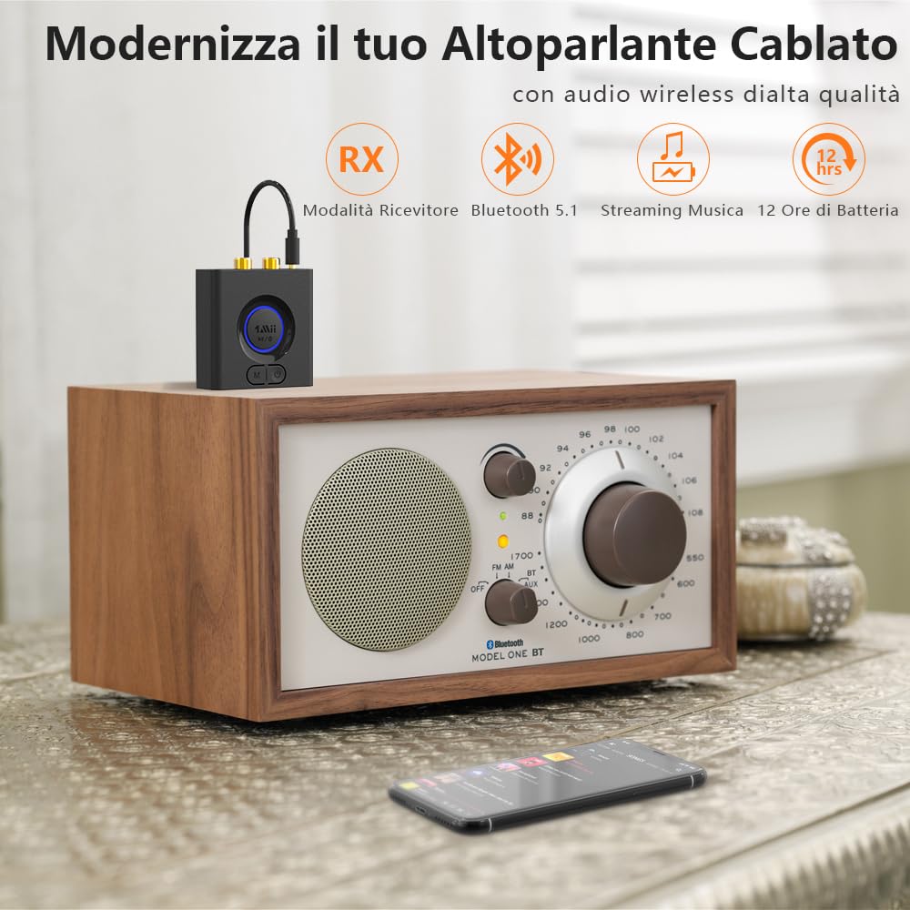 1Mii ML200 ricevitore bluetooth HiFi RCA AUX 12 ore