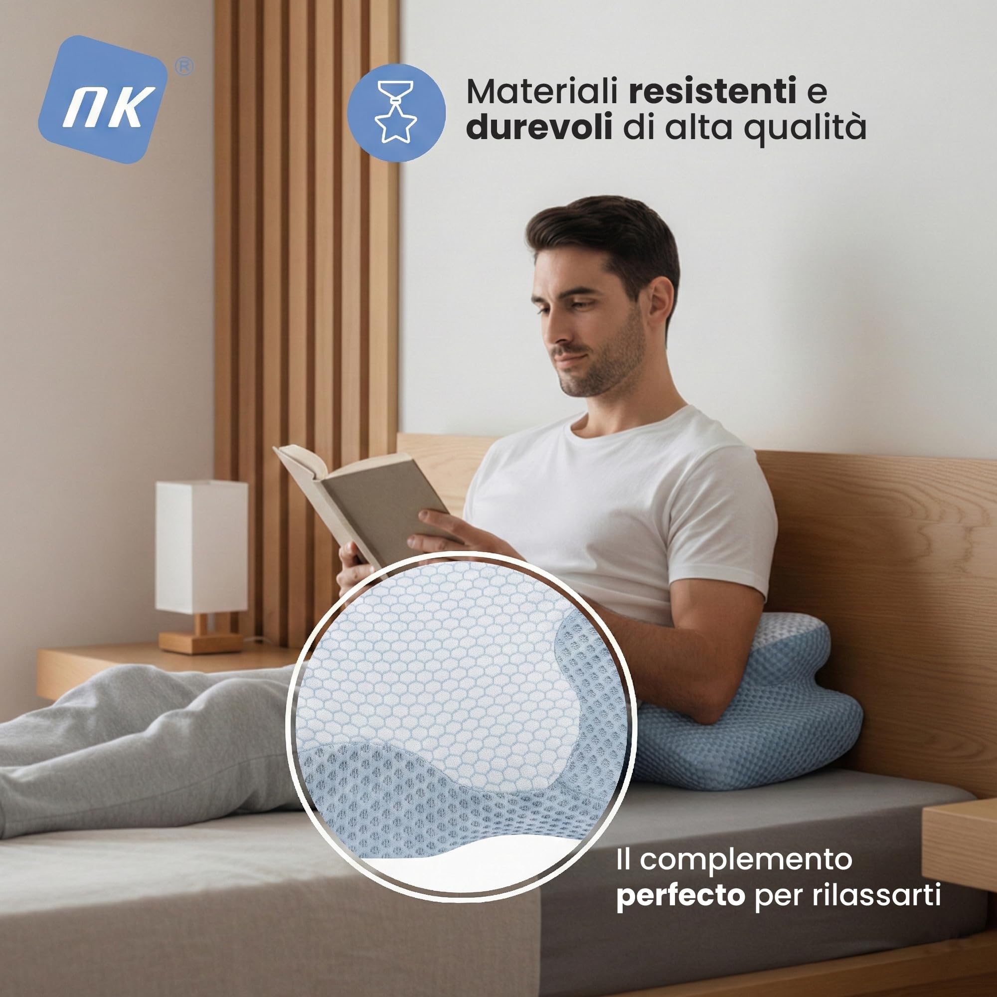 NK Cuscino Cervicale Memory 50D 60x34 Blu Bianco
