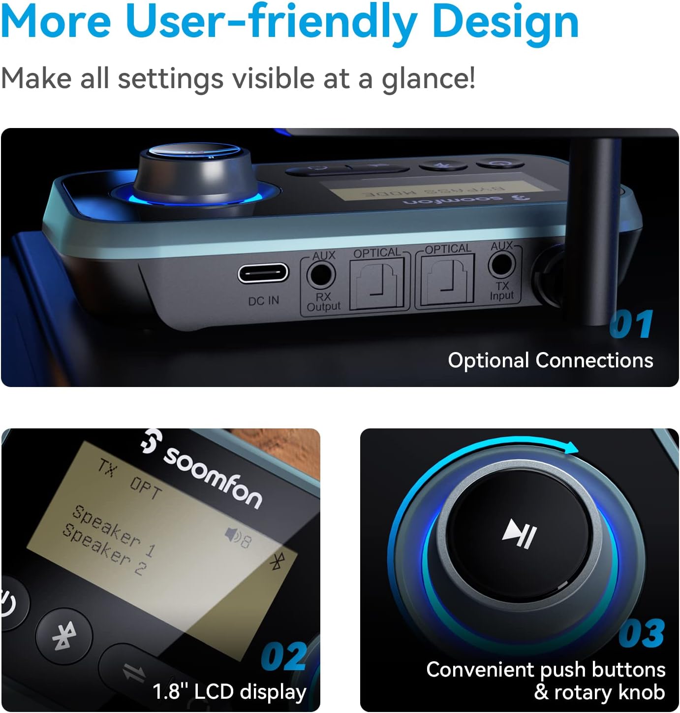 SOOMFON Bluetooth Transceiver adattatore ottico RCA Aux