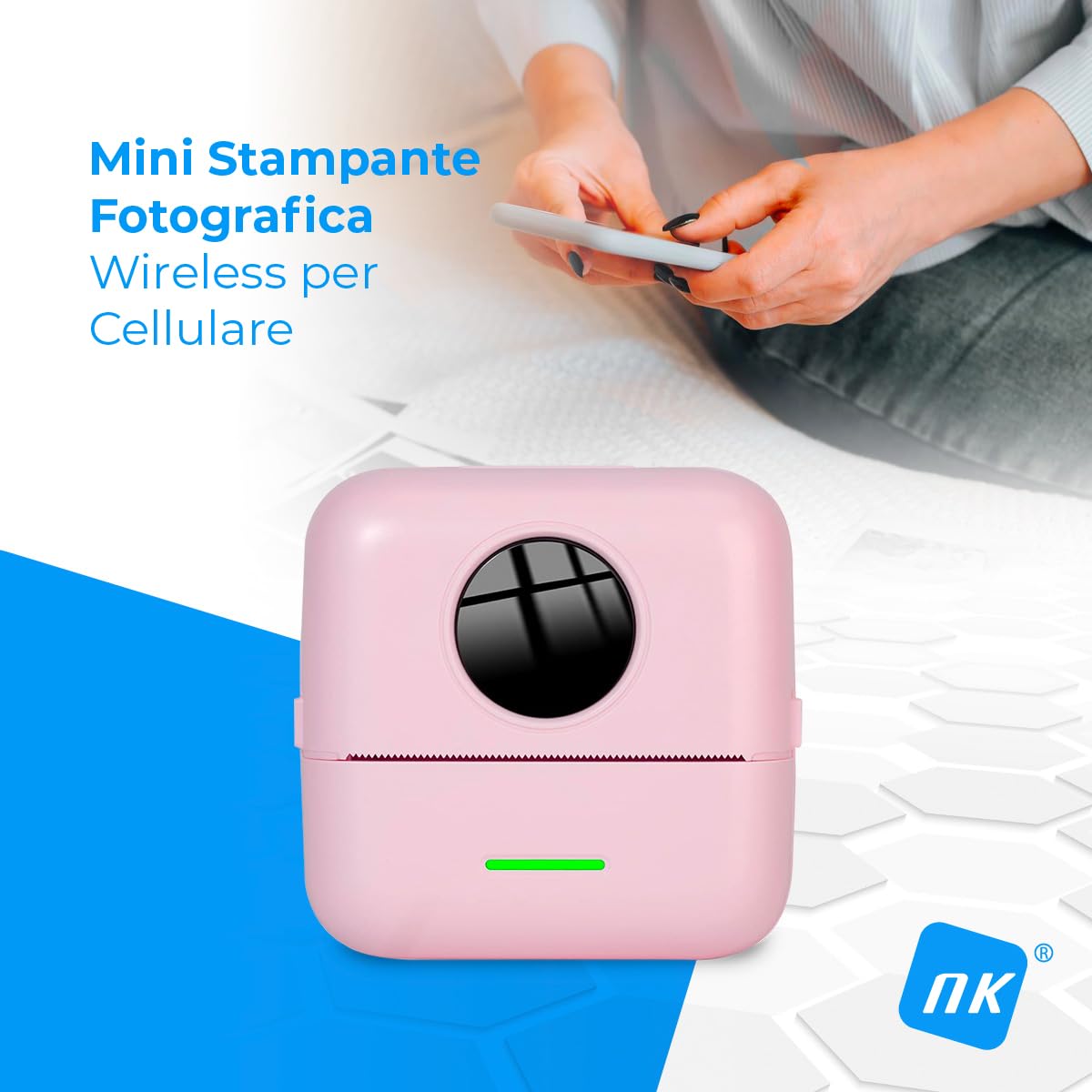 NK Stampante Fotografica Portatile Termica Rosa Bluetooth