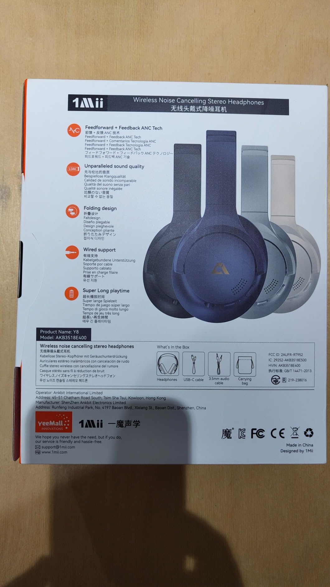 1Mii Y8+ Cuffie Bluetooth Over-Ear ANC Beige 100 Ore