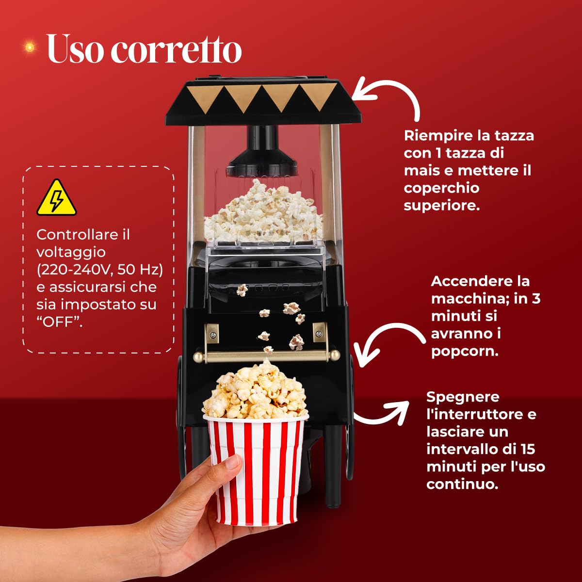 NK Macchina Popcorn Aria Calda 1200W Nero 0,3L