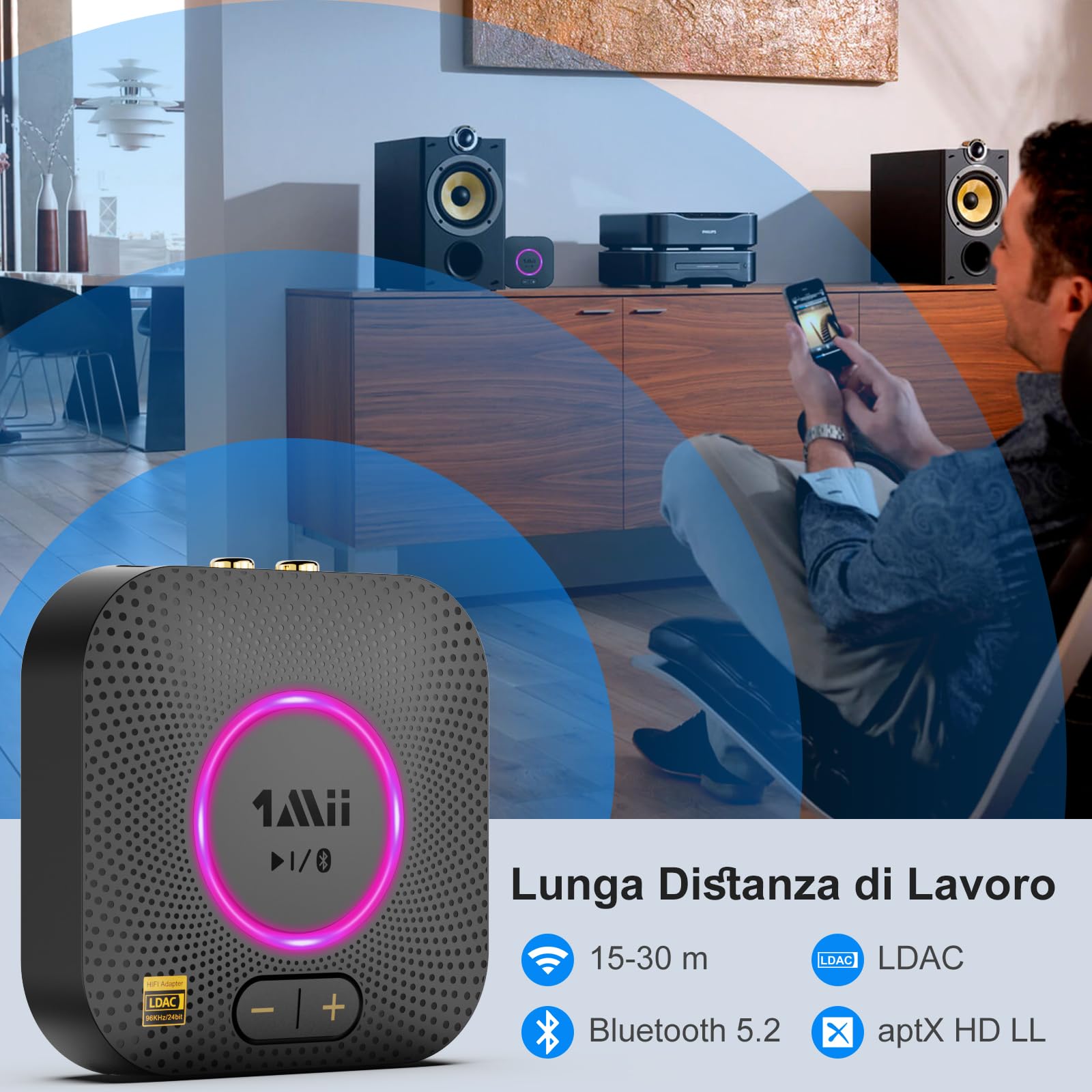 1Mii B06S+ Ricevitore Bluetooth HiFi LDAC con AUX