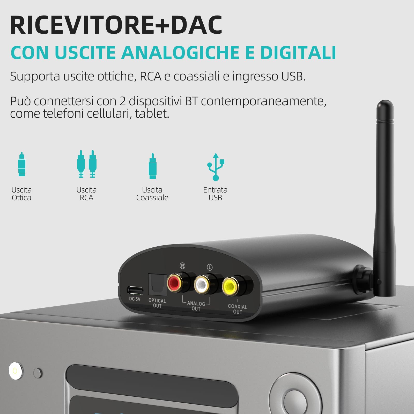 1Mii DS500 Ricevitore Bluetooth 5.3 HiFi LDAC RCA USB